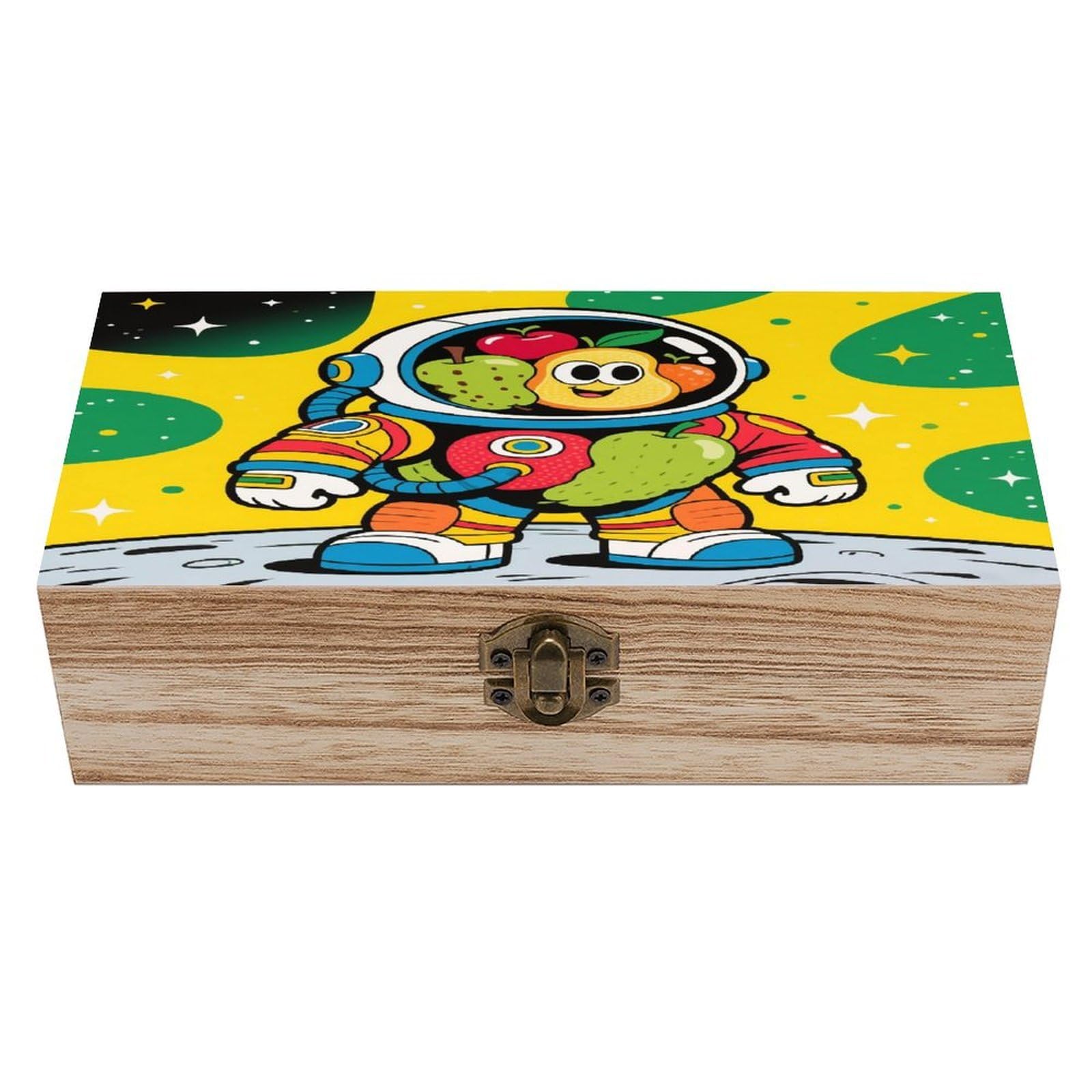 VstaDank Astronaut Wooden Storage Box Vintage Style Wooden Storage Case with A Hinged Lid Memory Treasure Boxes Decorative Jewelny Photos for Organizer 7.9 * 3.7 * 2.3 Inch