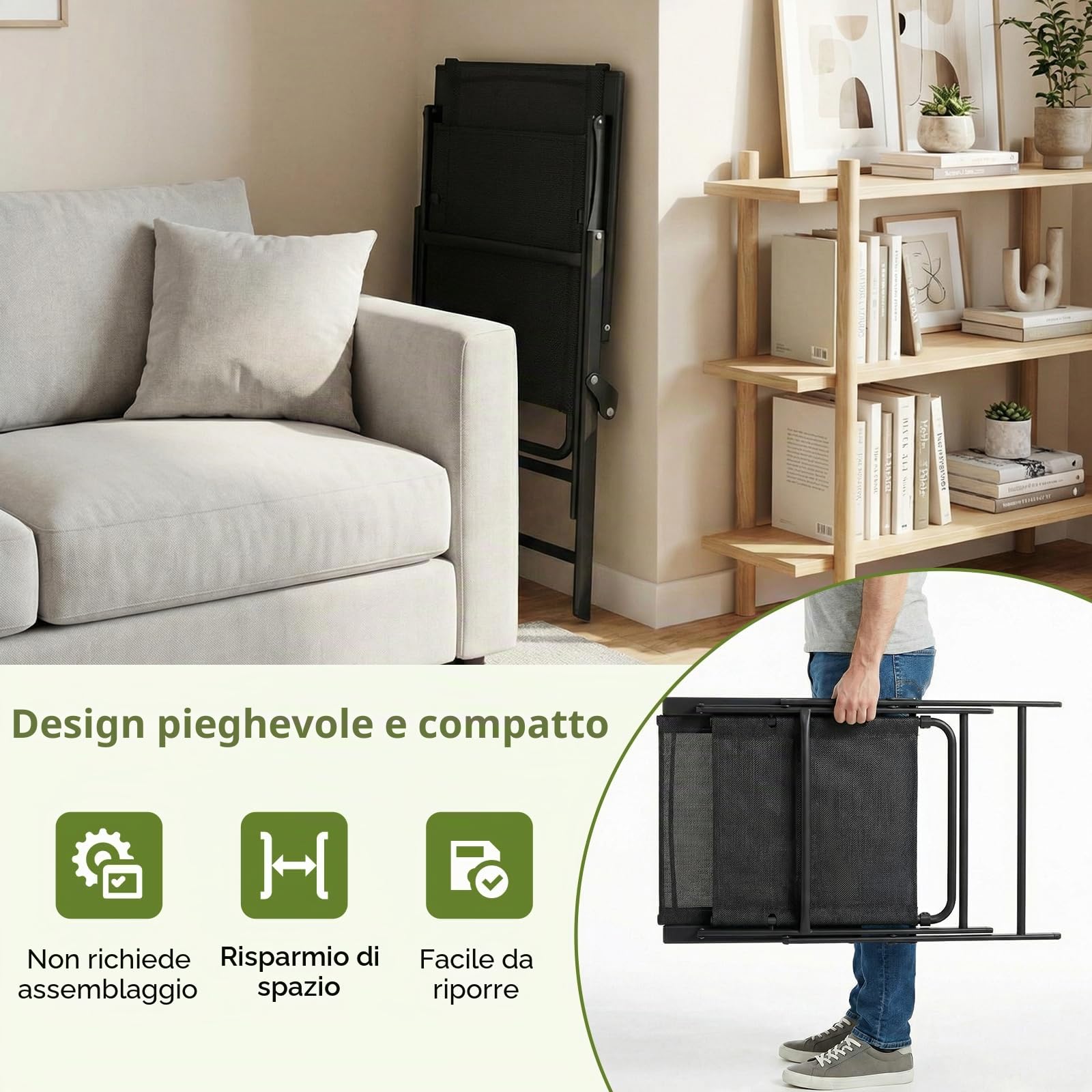 LIFERUN Set di 2 Sedie da Giardino Pieghevoli, Sedie da Campeggio, Nero | Sedie Leggera da esterno con Schienale e Braccioli, Struttura in Metallo,per Balcone, Terrazza