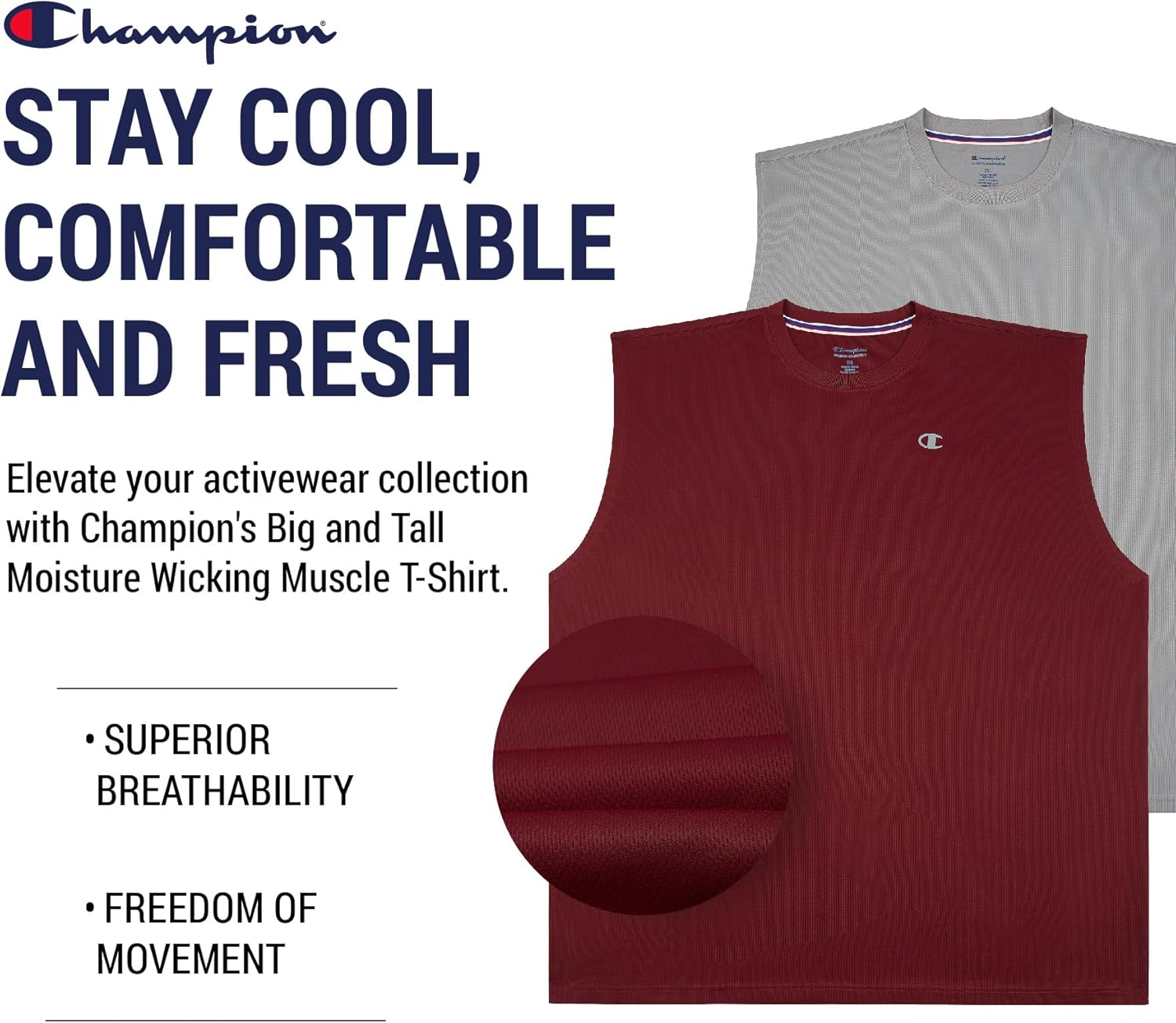 Champion Men's Big and Tall Performance Sleeveless Muscle Shirt 2 Pack - Image 5