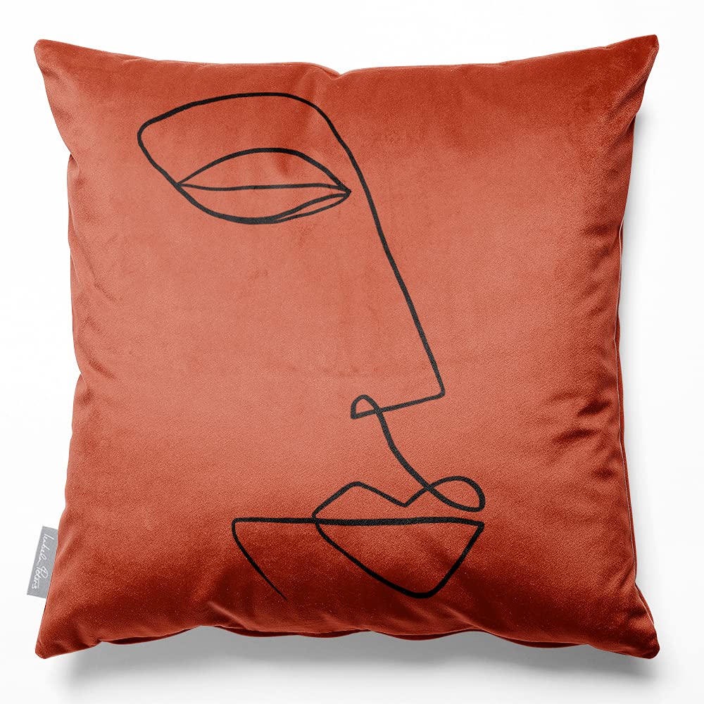 Izabela Peters Burnt Ochre Cushions With Covers Included, Filled Cushion, Eco-Friendly Velvet Cushions, 50 Cm, Joyful Face - Chair Cushions, Sofa Cushions, Seat Cushions, Large Cushions