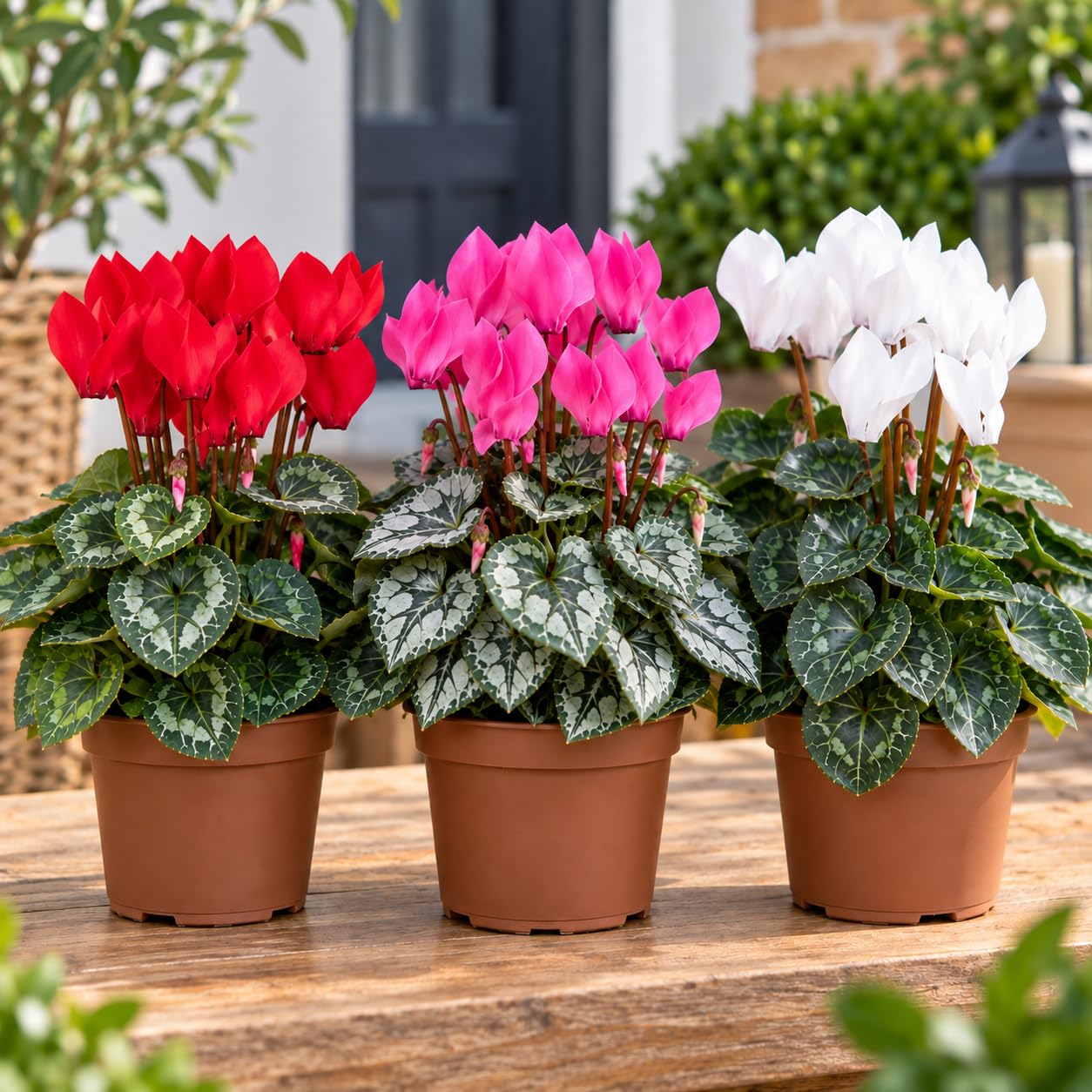 Perfect Plants Cyclamen Plants – 3 x 9cm Pots – Mixed Colours & Variegated Foliage – Indoor & Outdoor Flowering Plants – Autumn & Winter Colour for Home, Patio & Containers