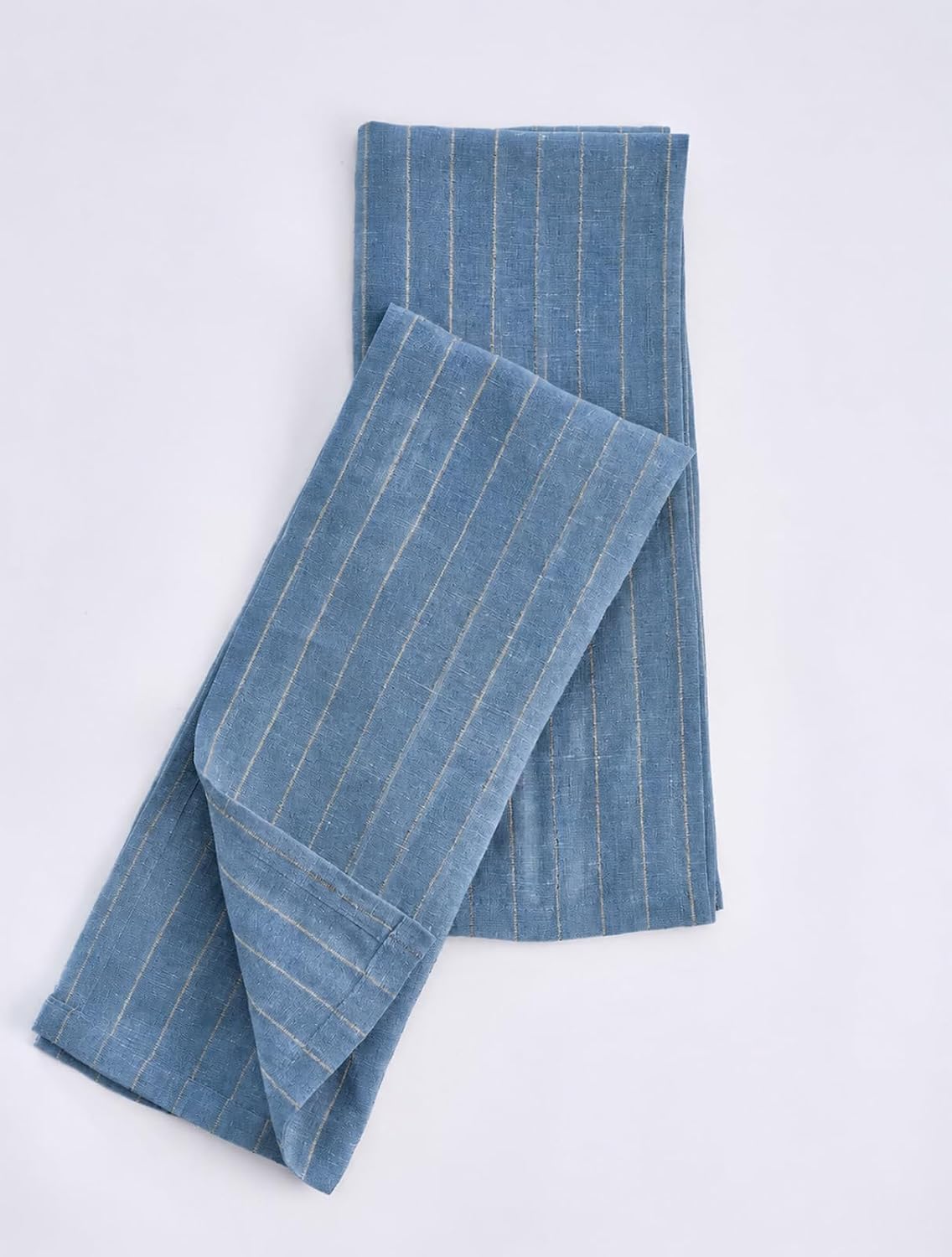 100% Linen Striped Hand Towels, 2-Pack 13x29 Inches - Thin Kitchen Tea Towel & Lightweight Reusable Dish Cloths with Hanging Loop, Soft Bathroom Cloth for Drying Dishes, Baking, Blue