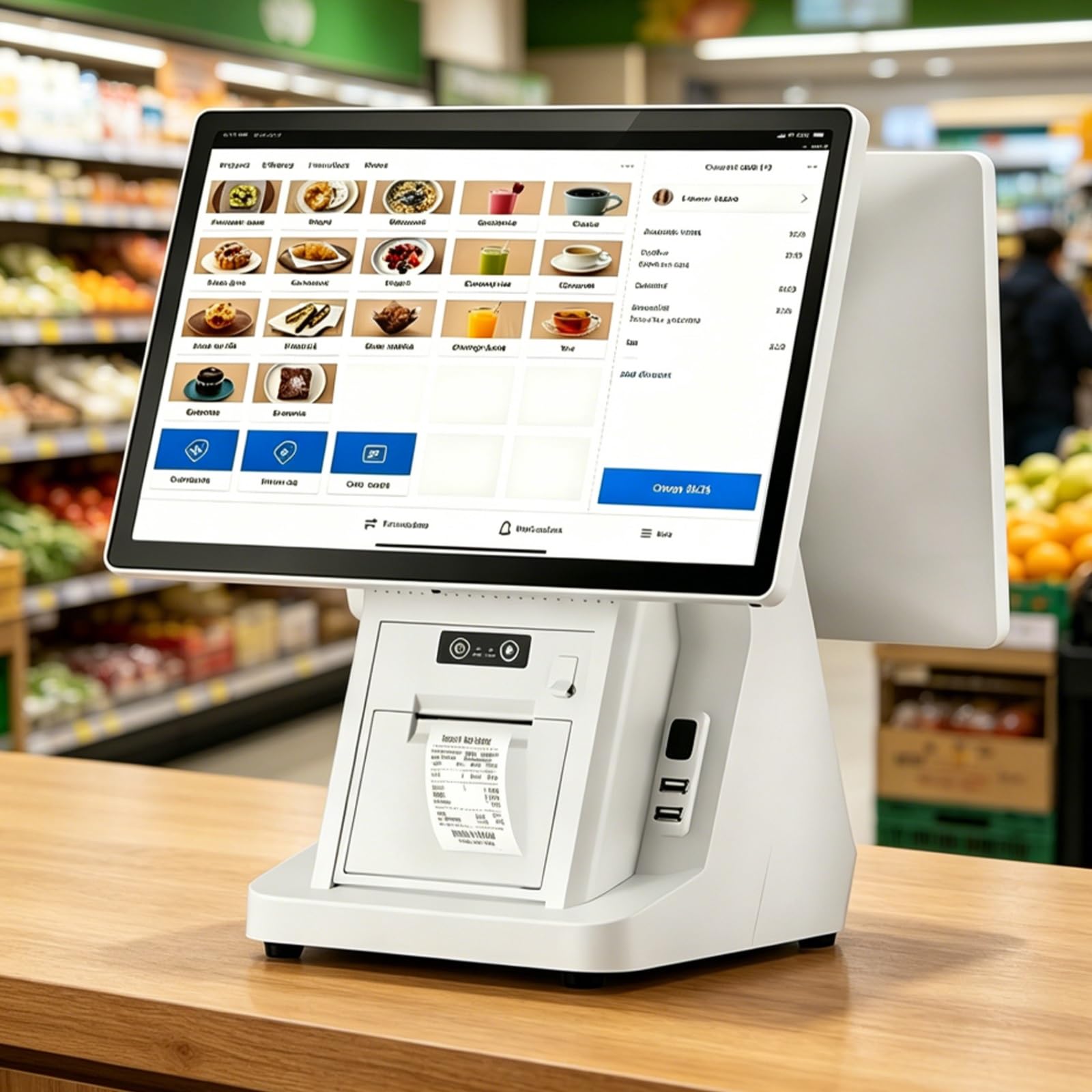 Caisse Enregistreuse Professionnelle,Imprimante Thermique,15,6" Écran Tactile Multi-Angle,8G+128Go + Processeur Dual-Core,Supermarché/Café Double