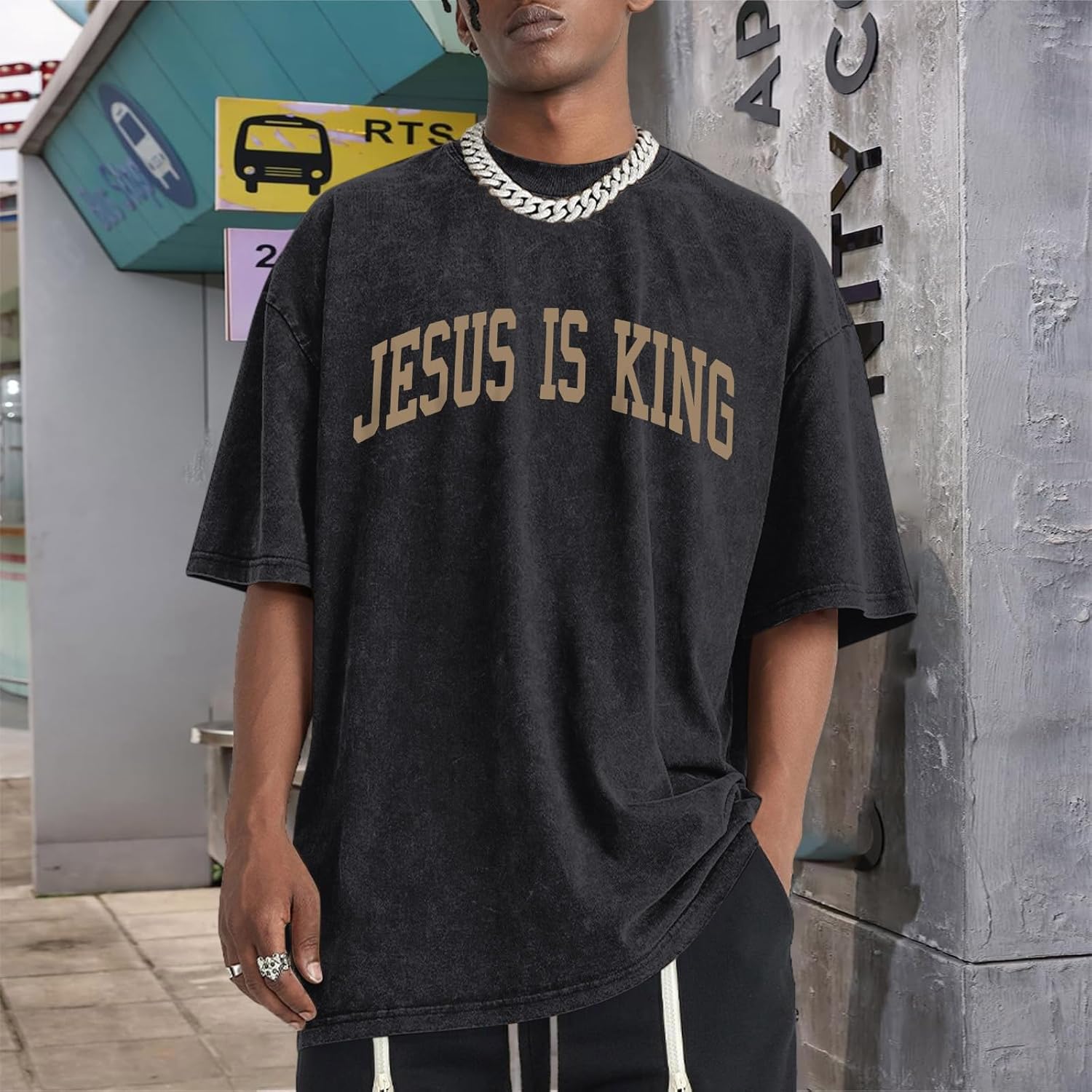 Mens Christian Shirts Jesus is King Love You Tshirt God Faith Religious Bible Verse Oversized Acid Wash Graphic Tees - Image 6