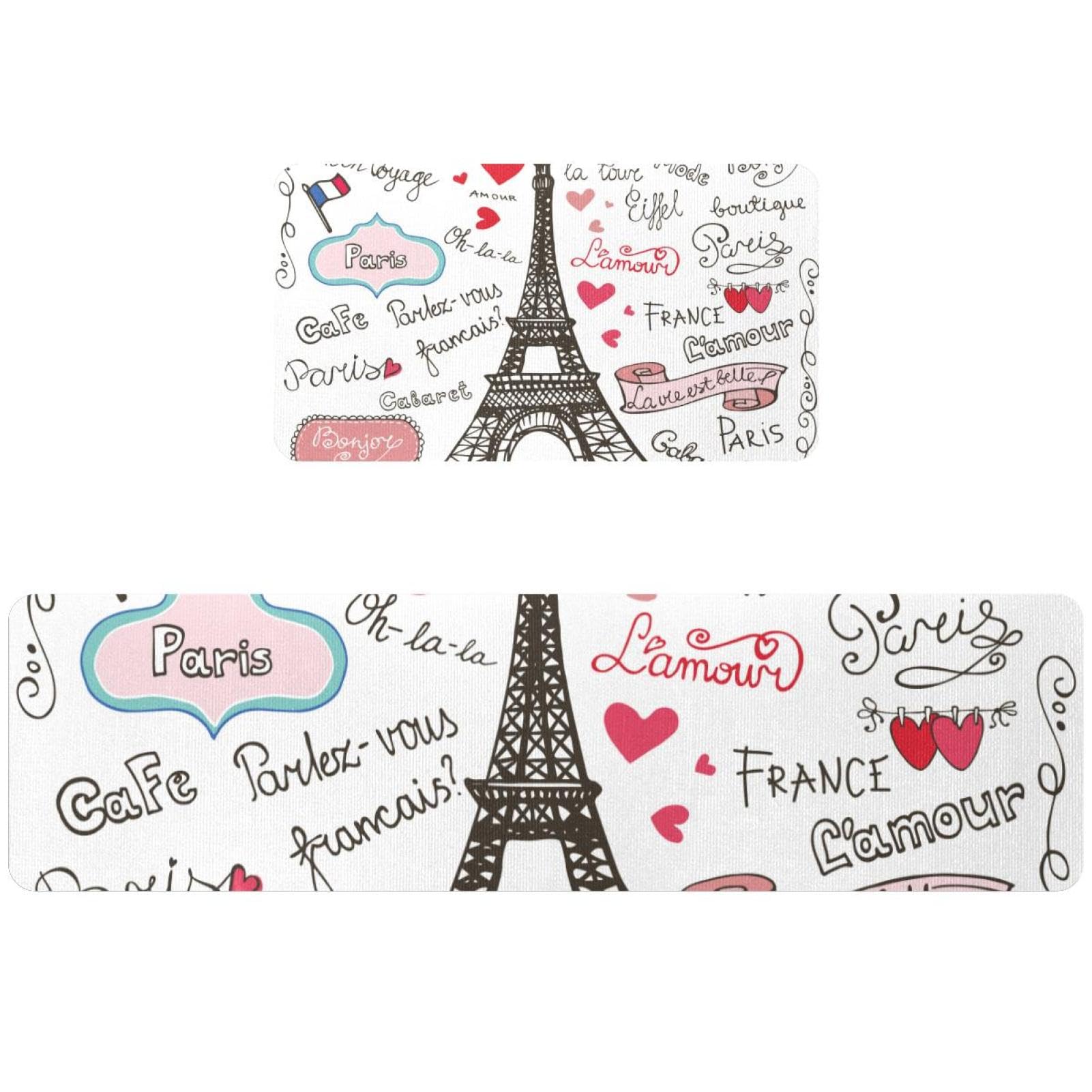 Tapete de cocina Bonjour Paris antideslizante y lavable para lavandería, set de 2 piezas