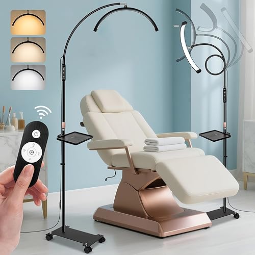 Miniatura 10 de KIRKAS Lámpara de media luna con bandeja de herramientas, lámpara LED de belleza plegable de 21 pulgadas para extensiones de pestañas esteticistas,