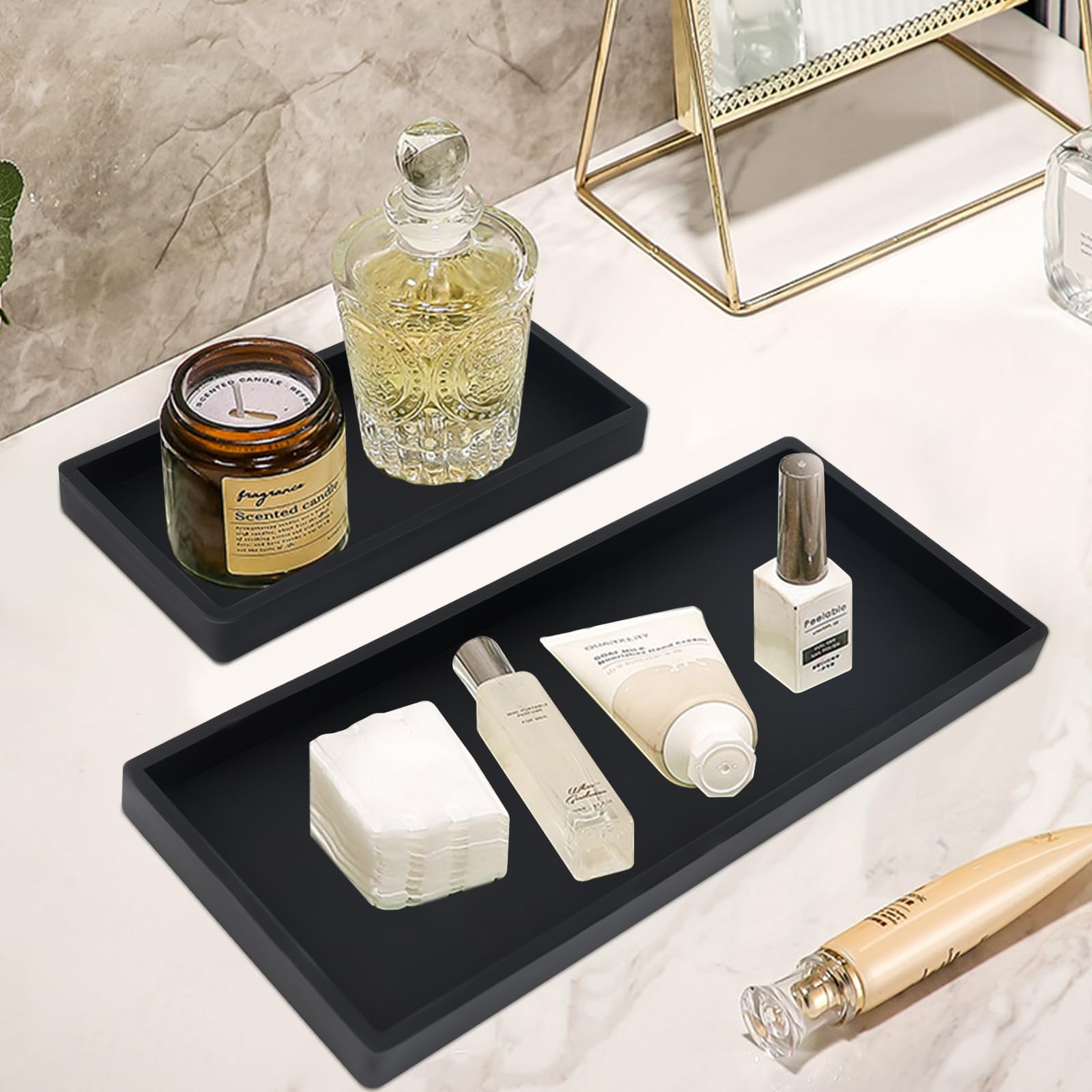 Dadabig 2 Piezas Bandeja Rectangular, Bandeja de Baño de Silicona, Organizador de Silicona, Platos Organizador Rectangular Para domésticos, Velas, Toalla, Planta, Perfumero(Negro)