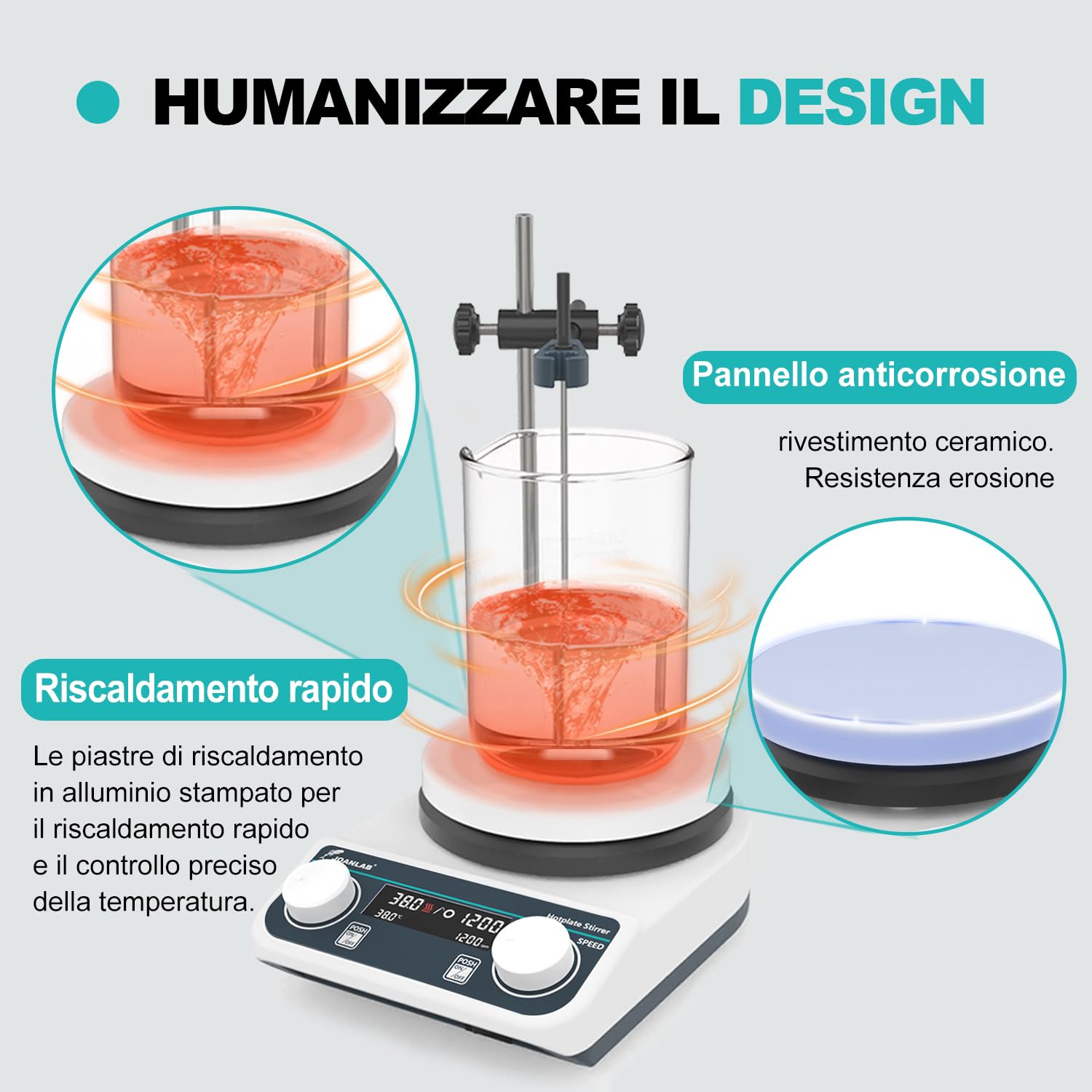 JOANLAB Agitatore Magnetico con Piastra Riscaldante, 310°C, Piastra in Ceramica da 5 Pollici, Miscelatore Magnetico Digitale con Timer, 50-1500 rpm, Capacità 3L