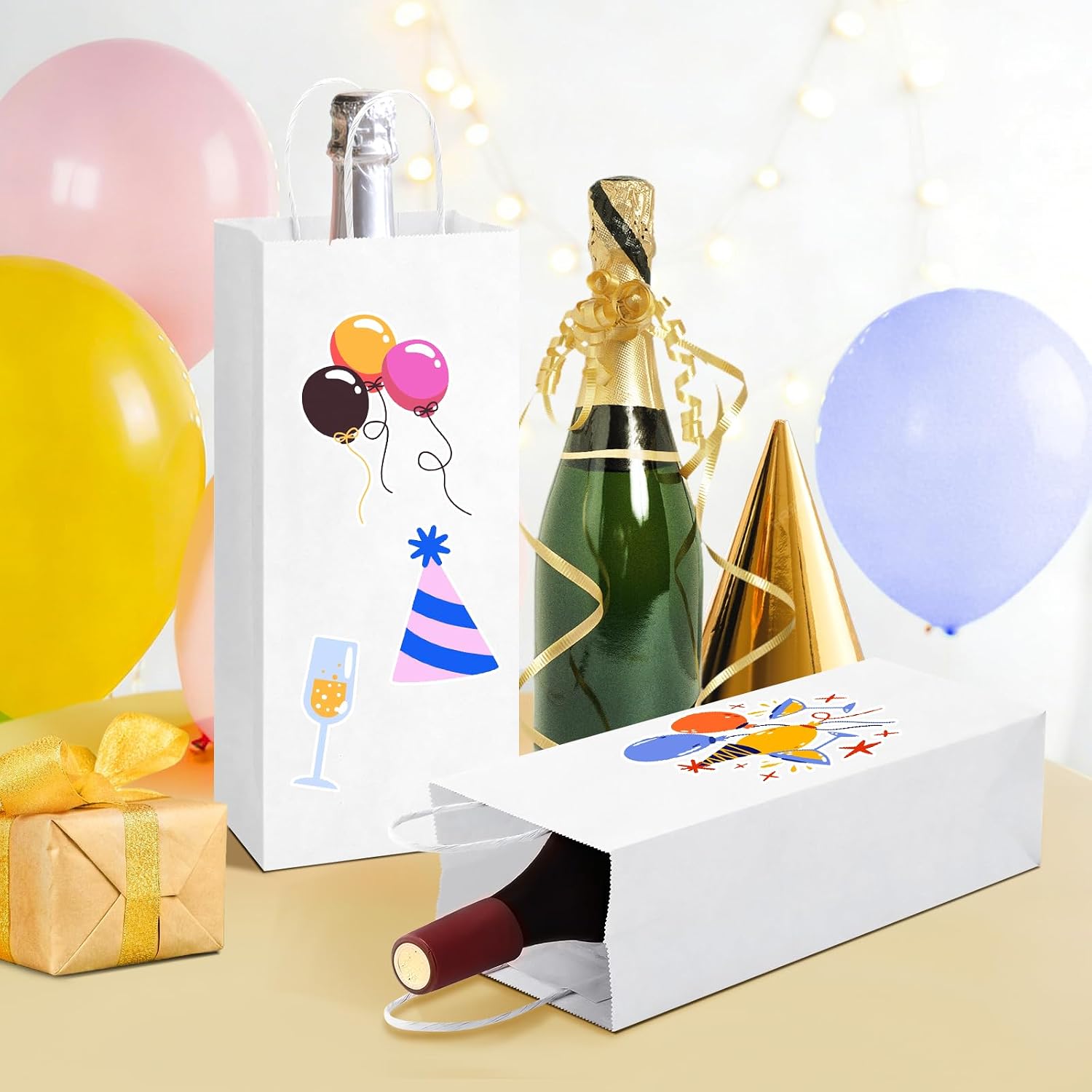 BagDream Wine Bags with Handles 5.25x3.25x13 Inch White Paper Bag 50 Pack image 4