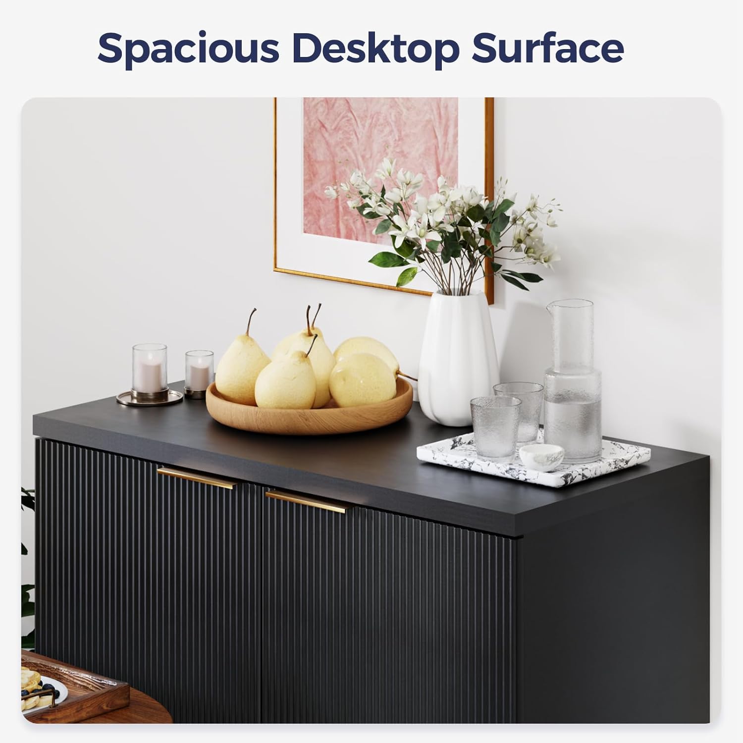 Close-up of the FONTOI Buffet Cabinet's door texture, highlighting its waterproof and wave pattern features.