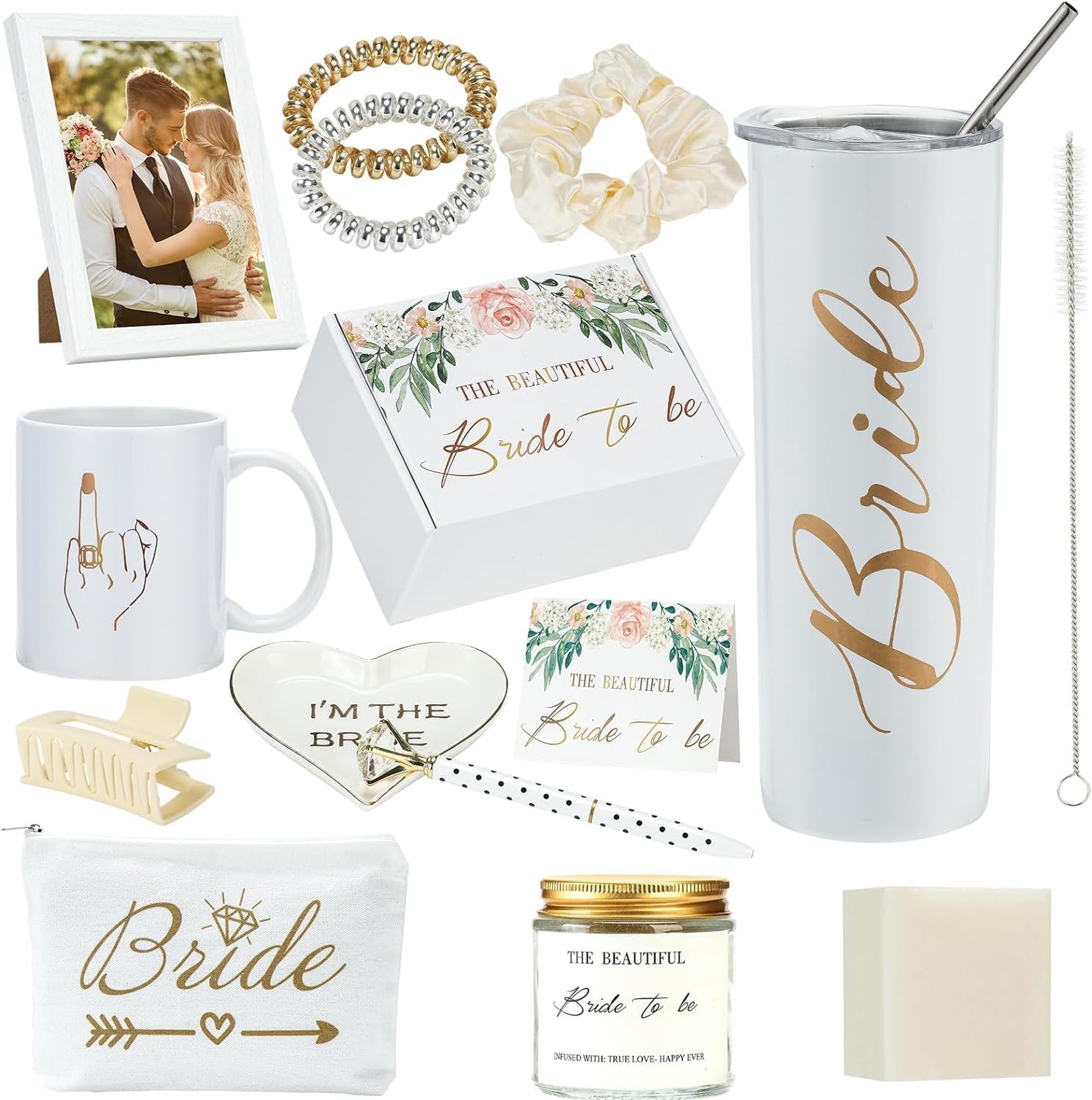 Bride To Be Gifts Box - Perfect Bridal Shower Gifts for Her, Engagement & Bachelorette Party! Includes 20 oz Stainless Steel Straws