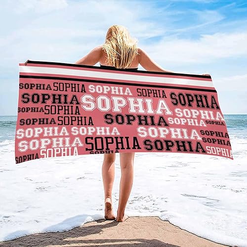 Miniatura 7 de Toalla de playa personalizada  Toalla de baño con nombre personalizado, texto blanco, rosa, toalla de playa personalizada con nombre para vacaciones