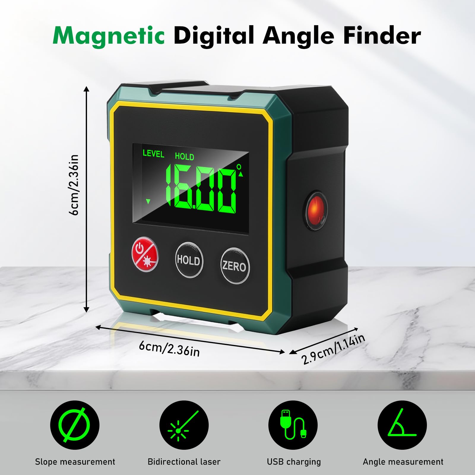Rapporteur d'angle numérique, double niveau à bulle, avec écran LCD, boîtier de niveau double axe avec interface de type C, rapporteur d'angle numérique pour le travail du bois, la construction, la
