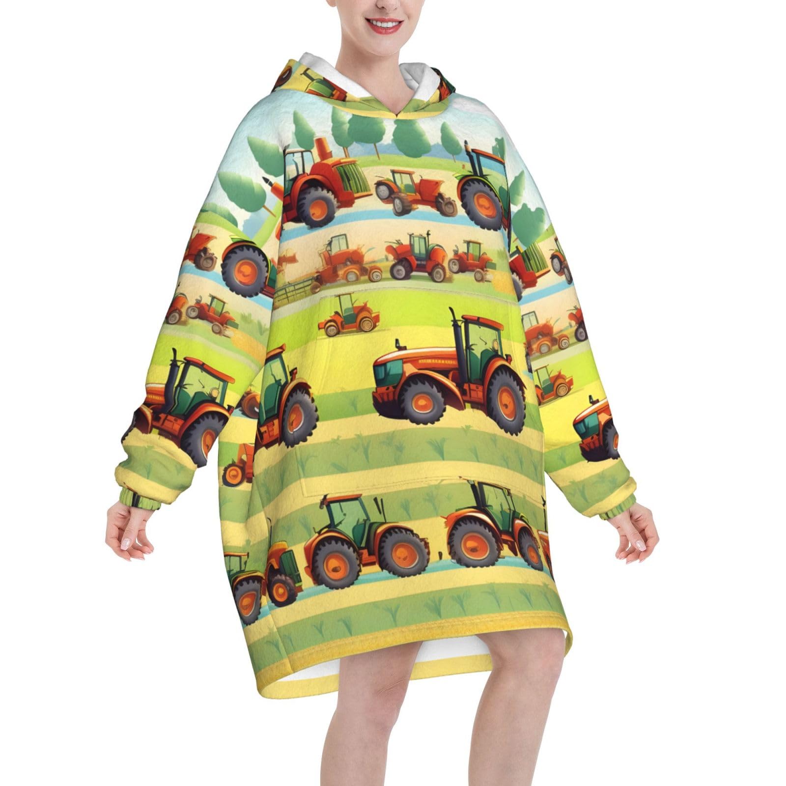 Traktor Farming tragbare Decke Hoodie für Erwachsene, Geschenke für Damen und Herren, Hoodie-Decke mit Tasche