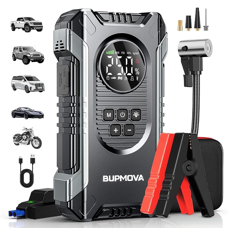 Auxiliar de Partida Automotivo BUPMOVA 8000 A com Compressor de Ar 150 PSI e Banco de Energia 12 V