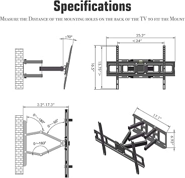Adjustable TV Wall Mount for Most 32-70 Inch Flat Curved TVs with Swivels with Spirit Level,20 Degrees Tilting & Extends 17 Inch - Wall Mount TV Bracket VESA 600x400 Up to 110 lbs, Black Tmds-101