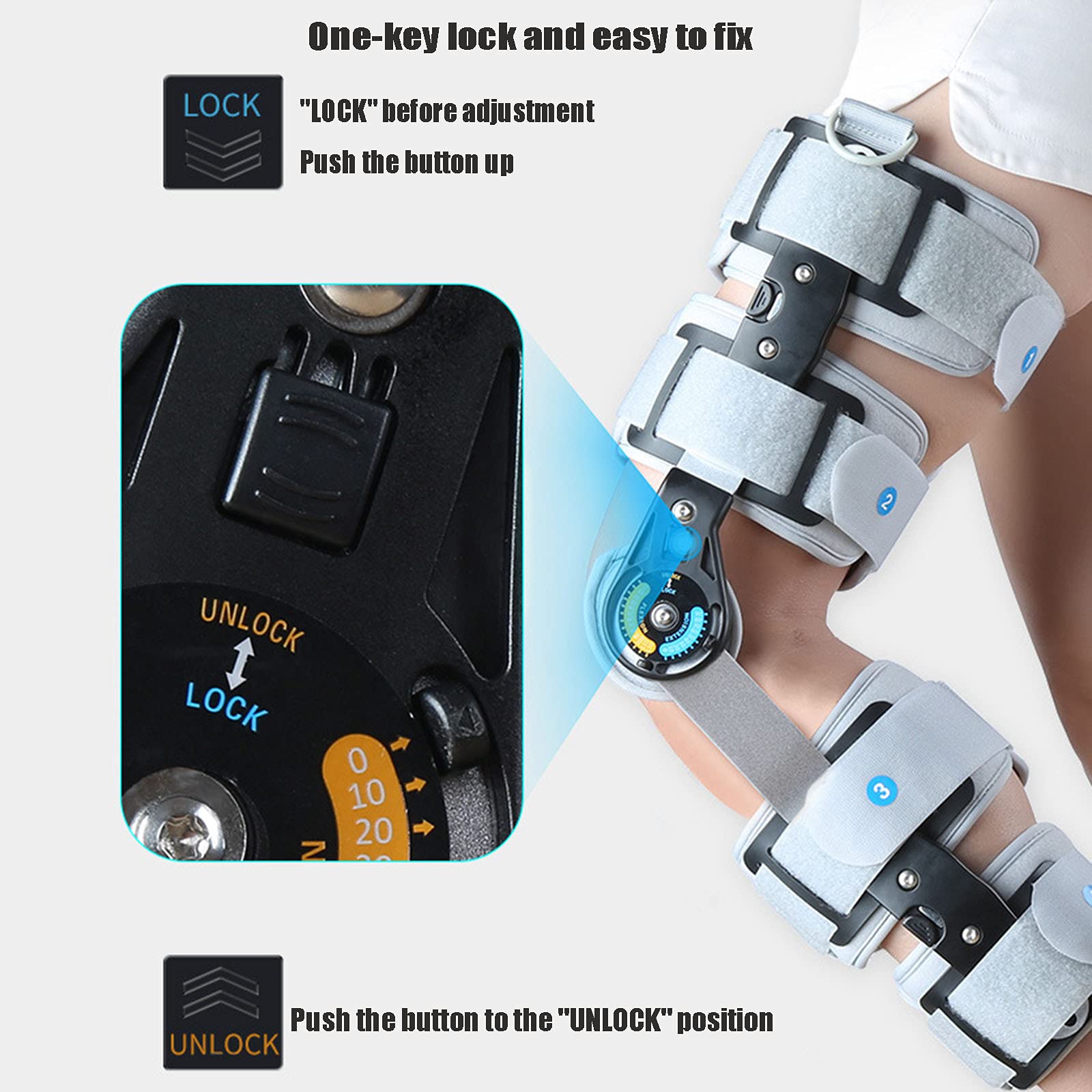 ROM Rodillera, Soporte para Inmovilizador Articulado Postoperatorio, Estabilización De Recuperación para ACL, PCL, Artritis MCL OSTE, Lesiones Articulares Y Rehabilitación Ortopédica