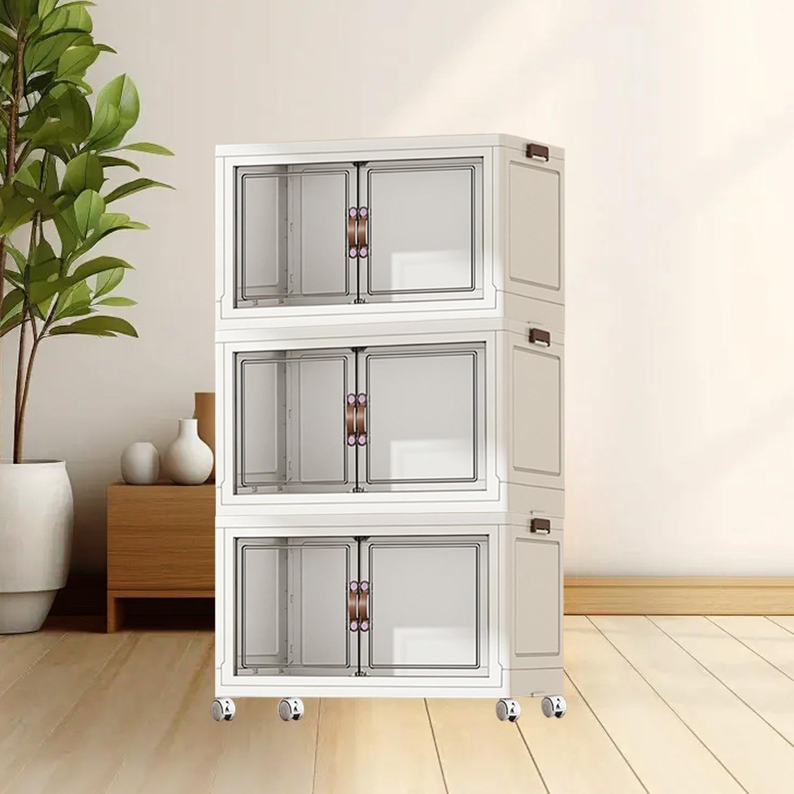Faltbarer Lagerschrank, Stapelbare Lagerbehälter, Modisch mit Lenkrollen, Lagerbehälter, Zusammenklappbare für Hotels, Weiß 3 Lagen 45 cm
