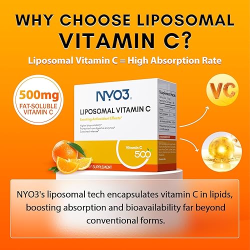 Miniatura 3 de NYO3 Vitamina C liposomal en polvo, apoya el sistema inmunológico y refuerzo de colágeno, potente antioxidante, mejora la salud de la piel, sin