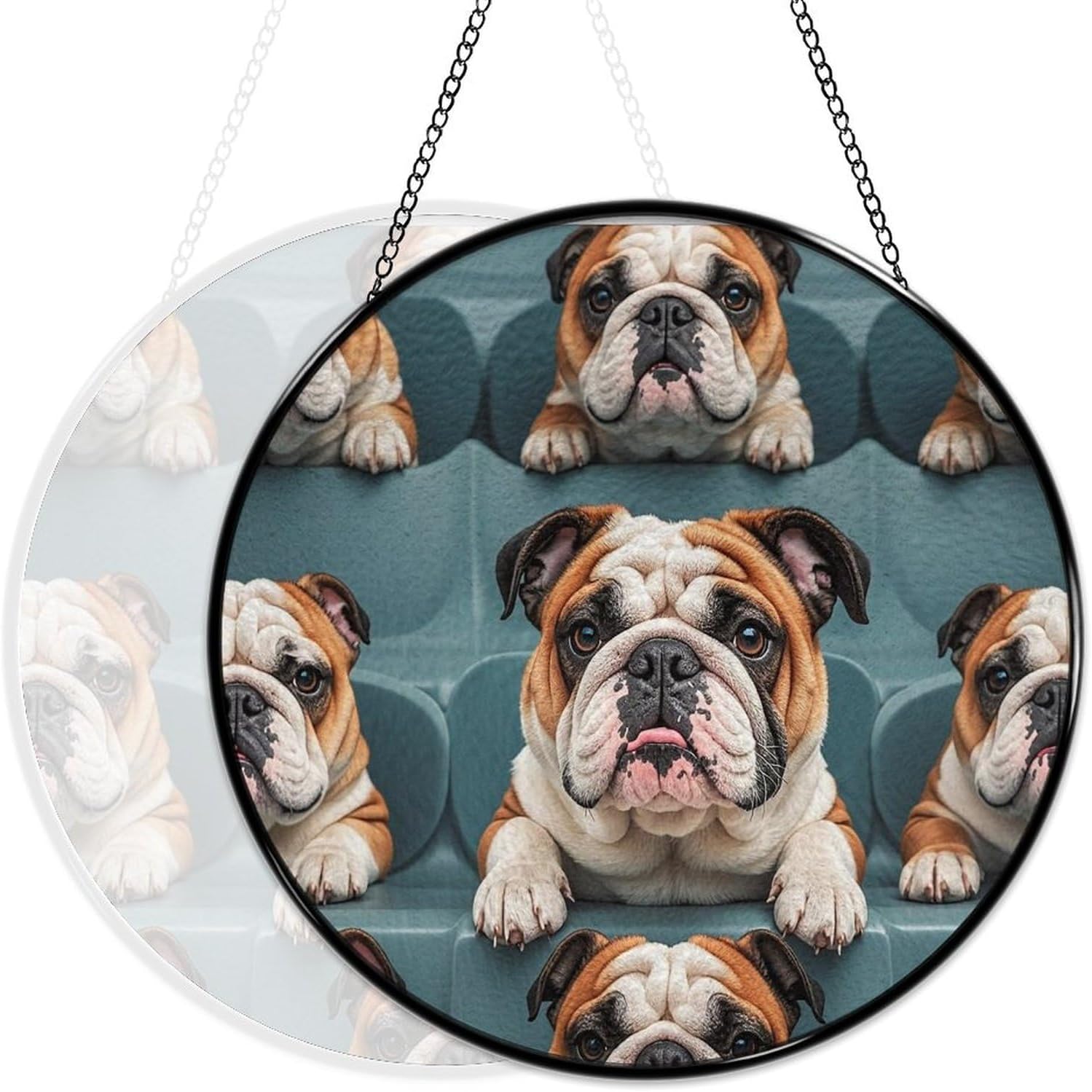 Funny English Bulldog Stained Glass Window Hanging Sign Suncatcher image 5