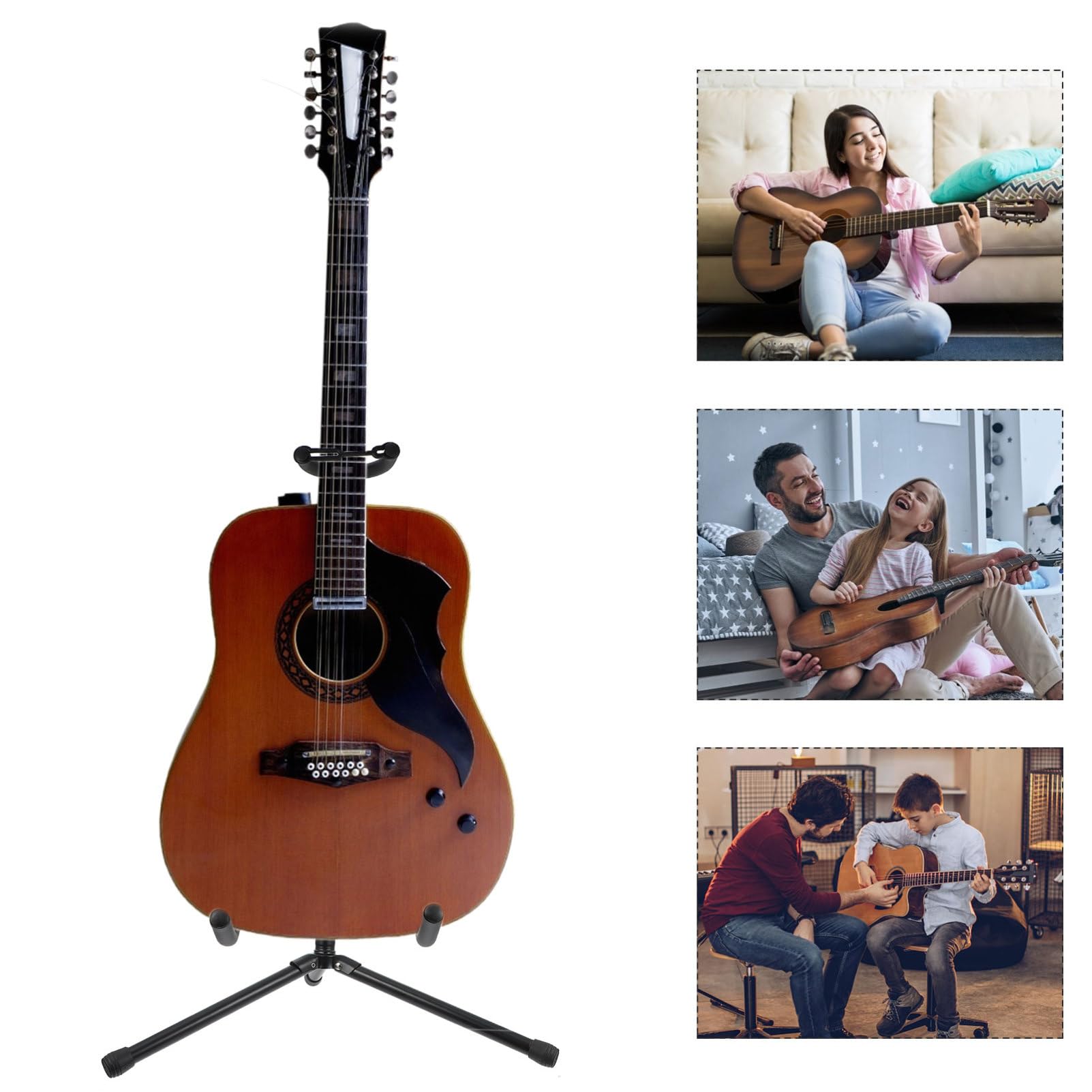 YARNOW Supporto Pieghevole per Chitarra, Supporto Verticale in Ferro Base Stabile, Nero, per Esposizione e Negozio di Chitarre