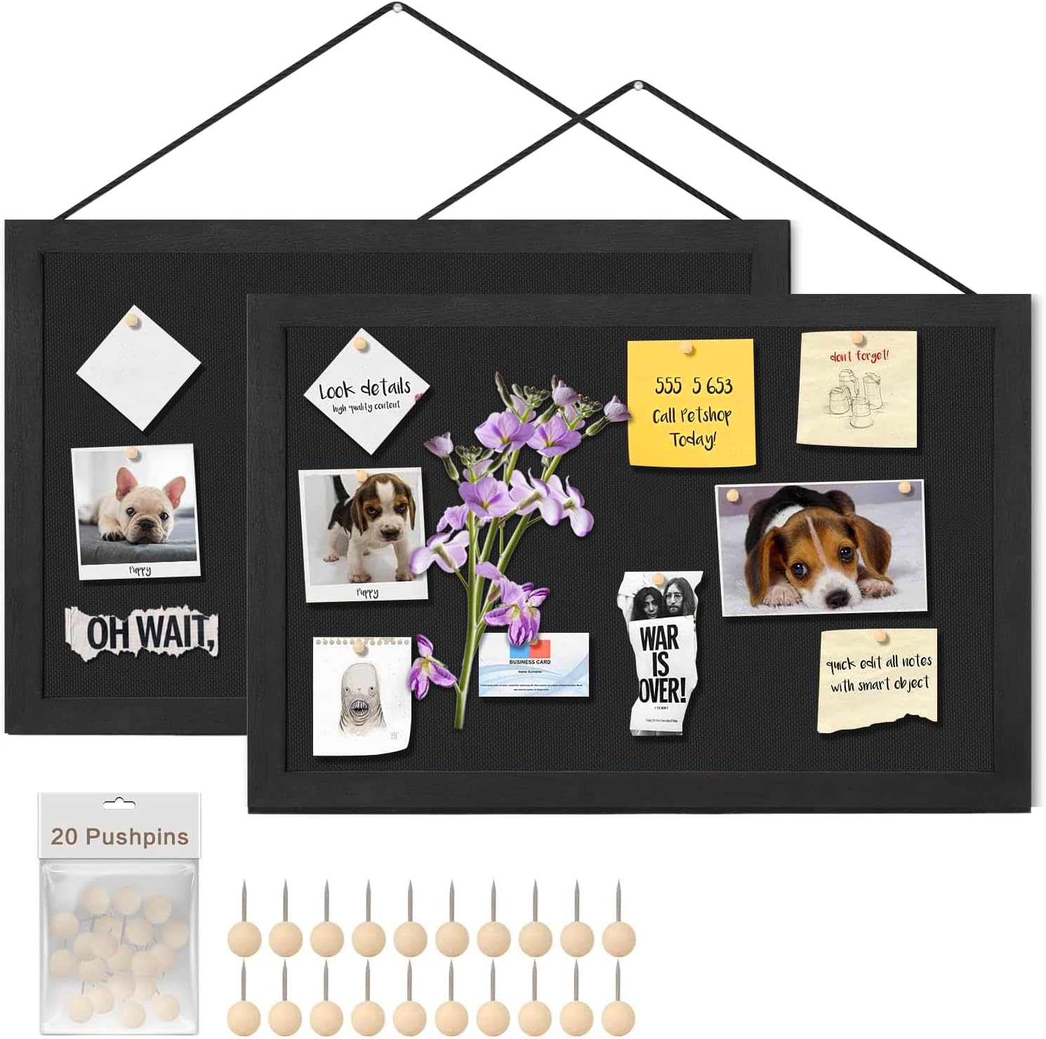 Miratino Bulletin Board Pin Board, 16 "x11 " Black Linen Cork Boards for Walls