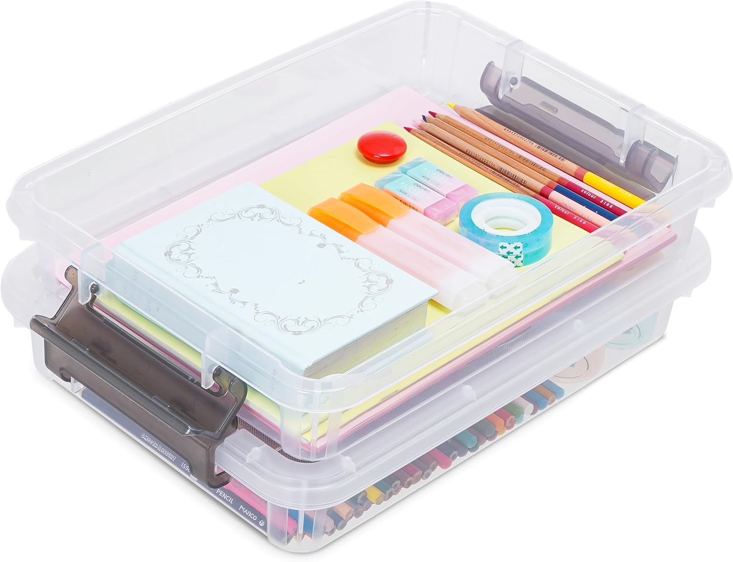 ITYLIFE CITYLIFE 2 PCS Plastic Storage Bins with Removable Tray Portable Craft Storage Box with Snap Clip Stackable Plastic Compartment Organizer Box for Jewelry, Widgets, Bead Organizer, Art Supply 5QT 2 PCS+12pieces