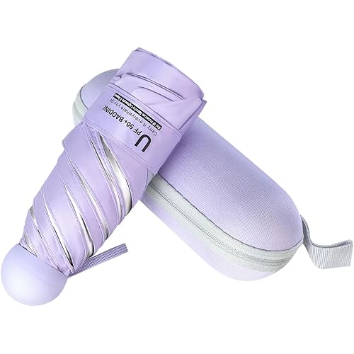 BAODINI Travel Essentials Mini Umbrella for Purse With Case Small Compact UV Sun Protection Lightweight Tiny Pocket Manual Open Close Umbrella for Women Kids and Men Fits Purse Backpack
