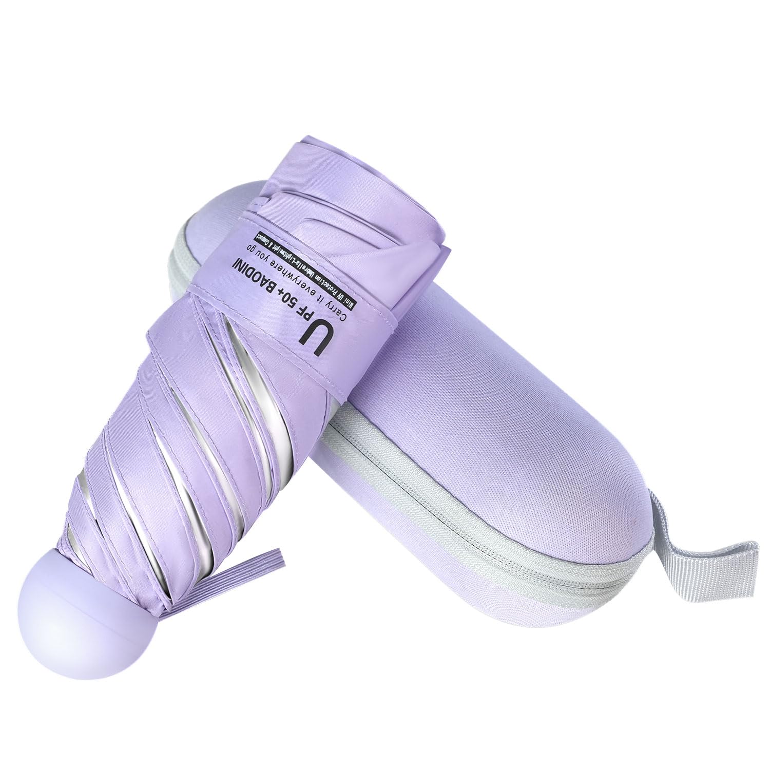 BAODINI Travel Essentials Mini ombrello per borsa con custodia, piccolo compatto protezione solare UV, leggero, piccola tasca, apertura manuale, ombrello per donne, bambini e uomini, adatto per borse