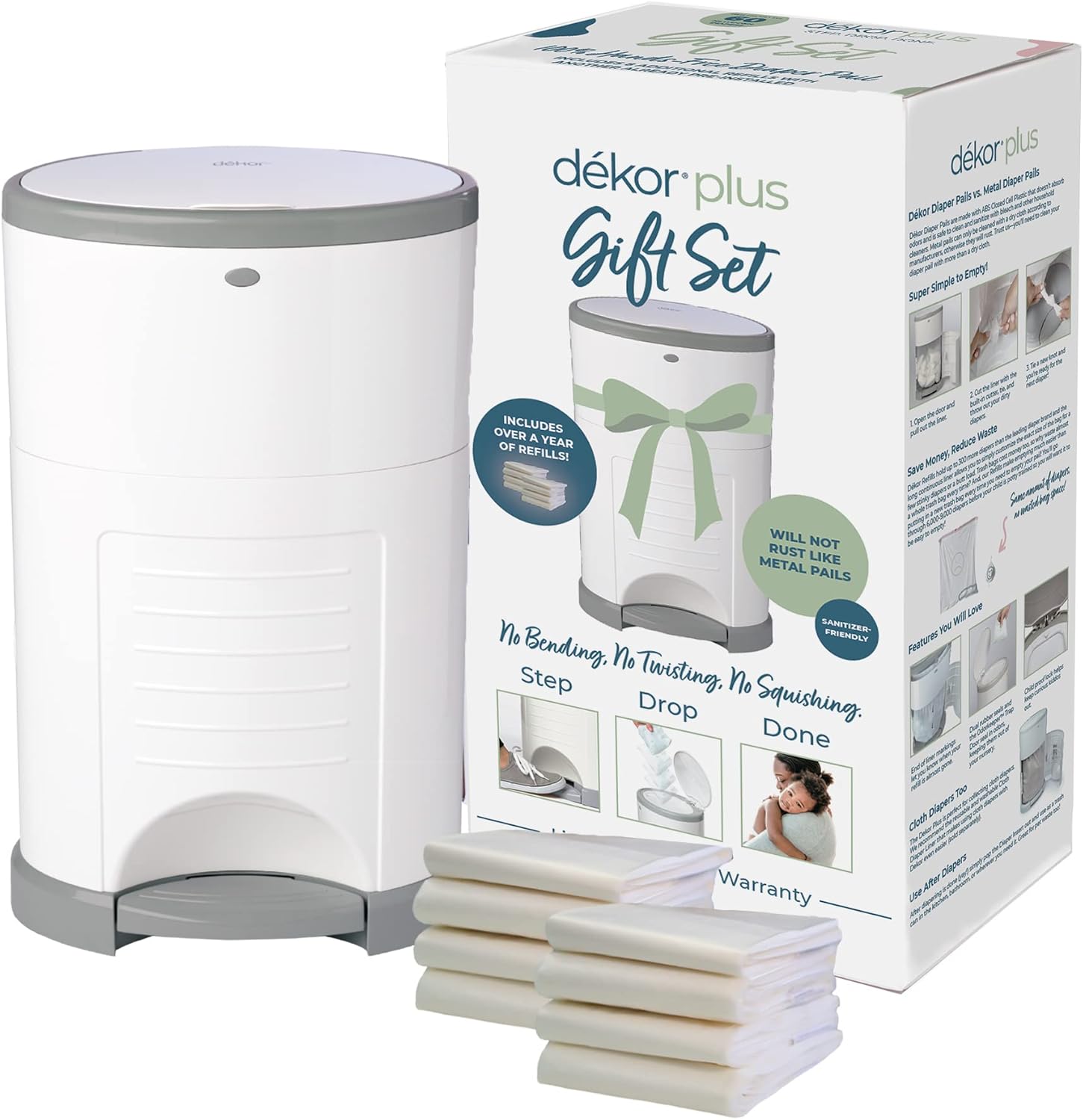 Dékor Plus Diaper Pail Gift Set White Comes with Over a Year's