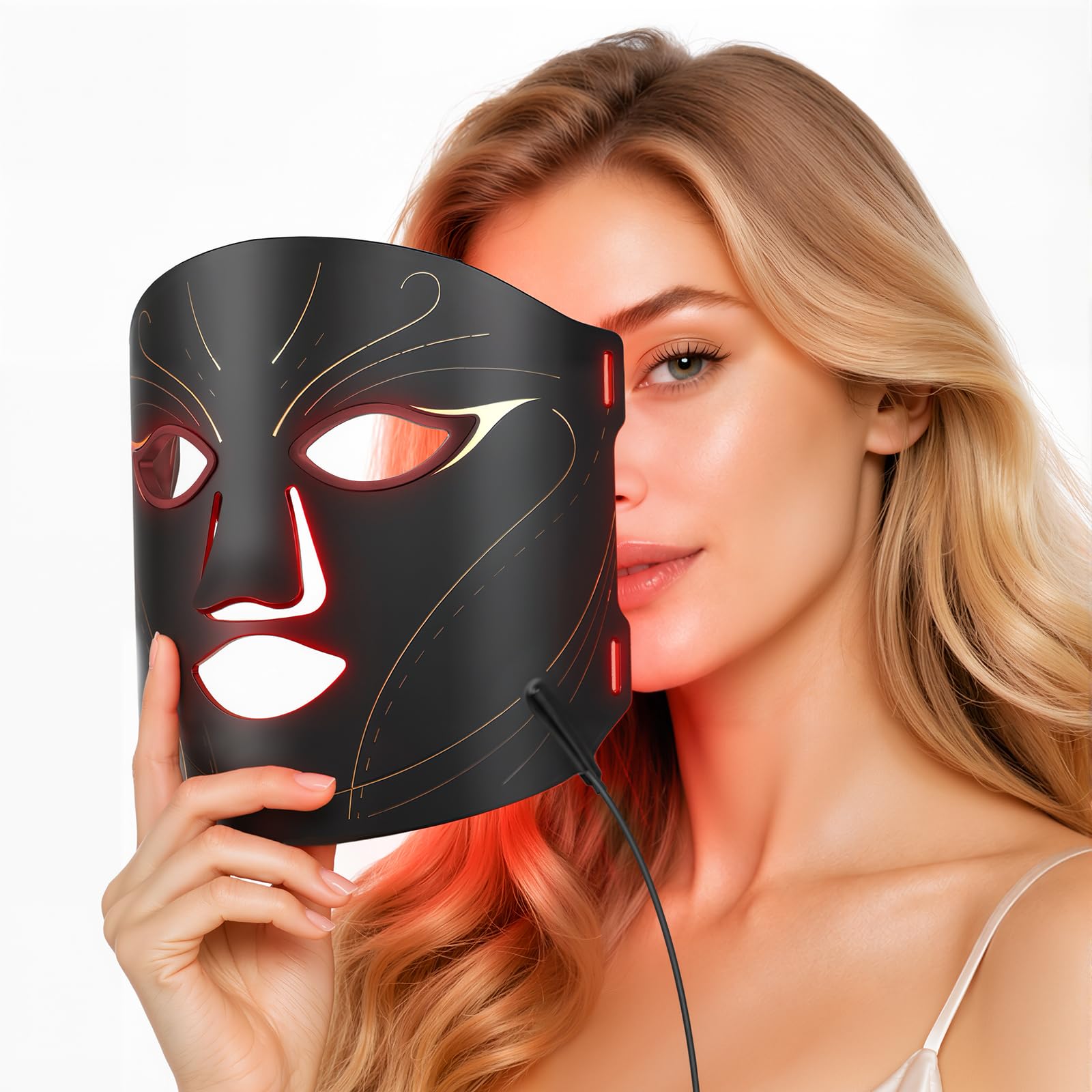 XSSNVV LED Maske Gesicht mit 4 Modi für Anti-Aging, Hautklärung | Entzündungshemmend, Beruhigend, LED Gesichtsmaske mit Auto 10/15 Min-Timer,3 Intensitätsstufen, Wiederaufladbarem Steuergerät