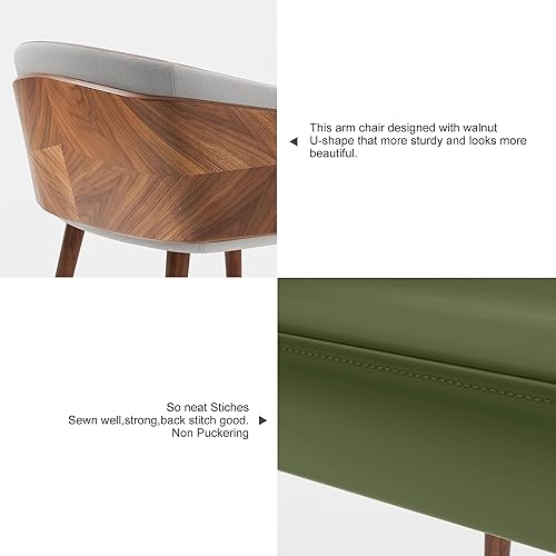 Miniatura 43 de ARTPLAN Uphoolsted - Silla de comedor moderna de mediados de siglo, piel sintética con nogal, silla con brazo acentuado, silla de estar con pies de