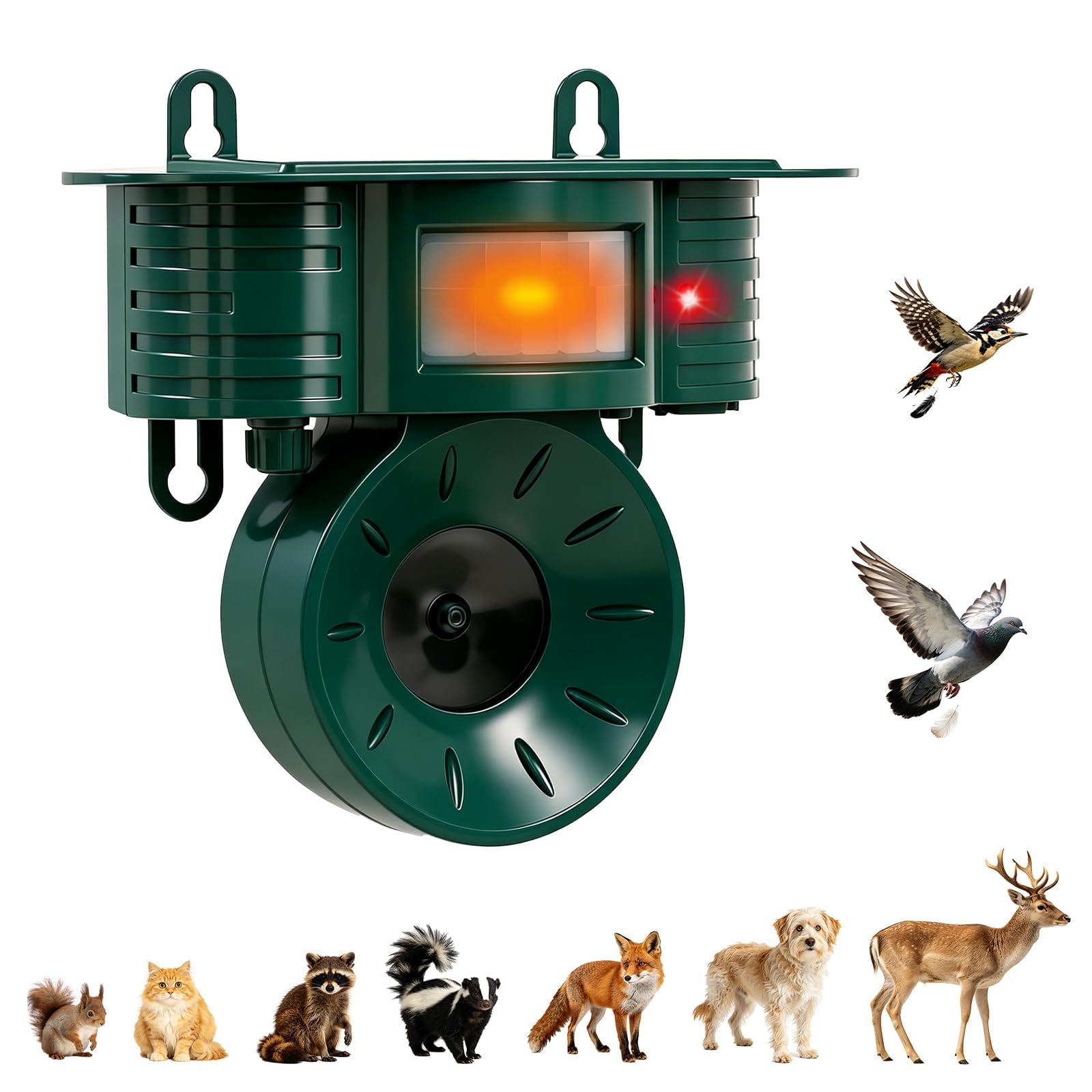 Photo 1 of Ultrasonic Bird Repellent Devices Outdoor, Squirrel & Pigeon & Woodpecker Repellent, Solar Powered, IP 65 Waterproof, Motion Sensor, Bird Deterrents for Outside for Patio Farm Yard Orchard, 1 Pack