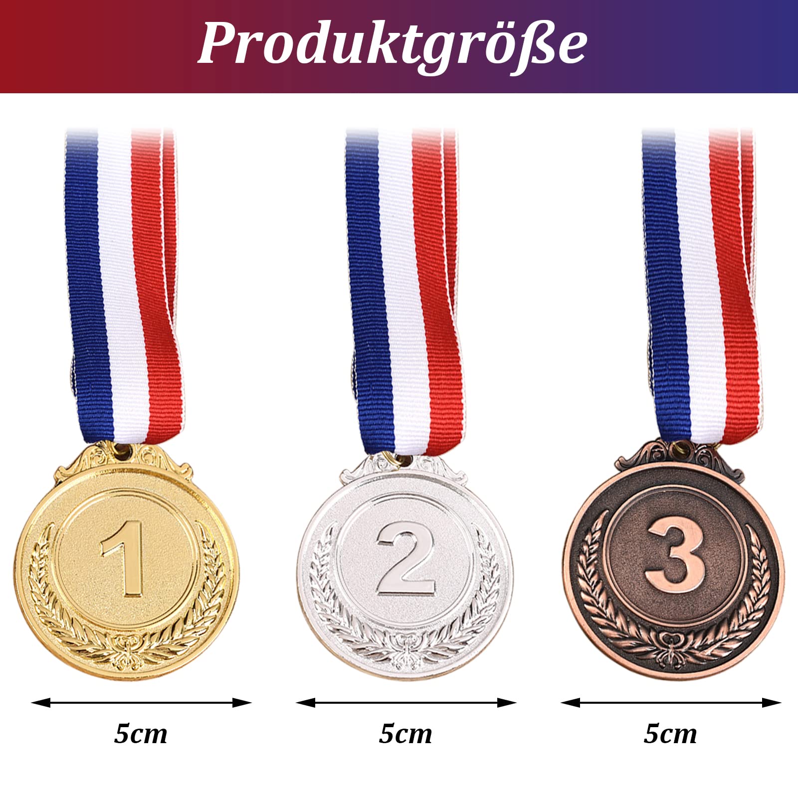 VEGCOO 6 Pezzi Medaglie Premiazioni Metallo, Medaglie per Bambini Medaglie Dorate Argento Bronzo, Winner Medaglie Bambini con Nastri al Collo per Feste di Giorno di Sport Scolastico Concorsi