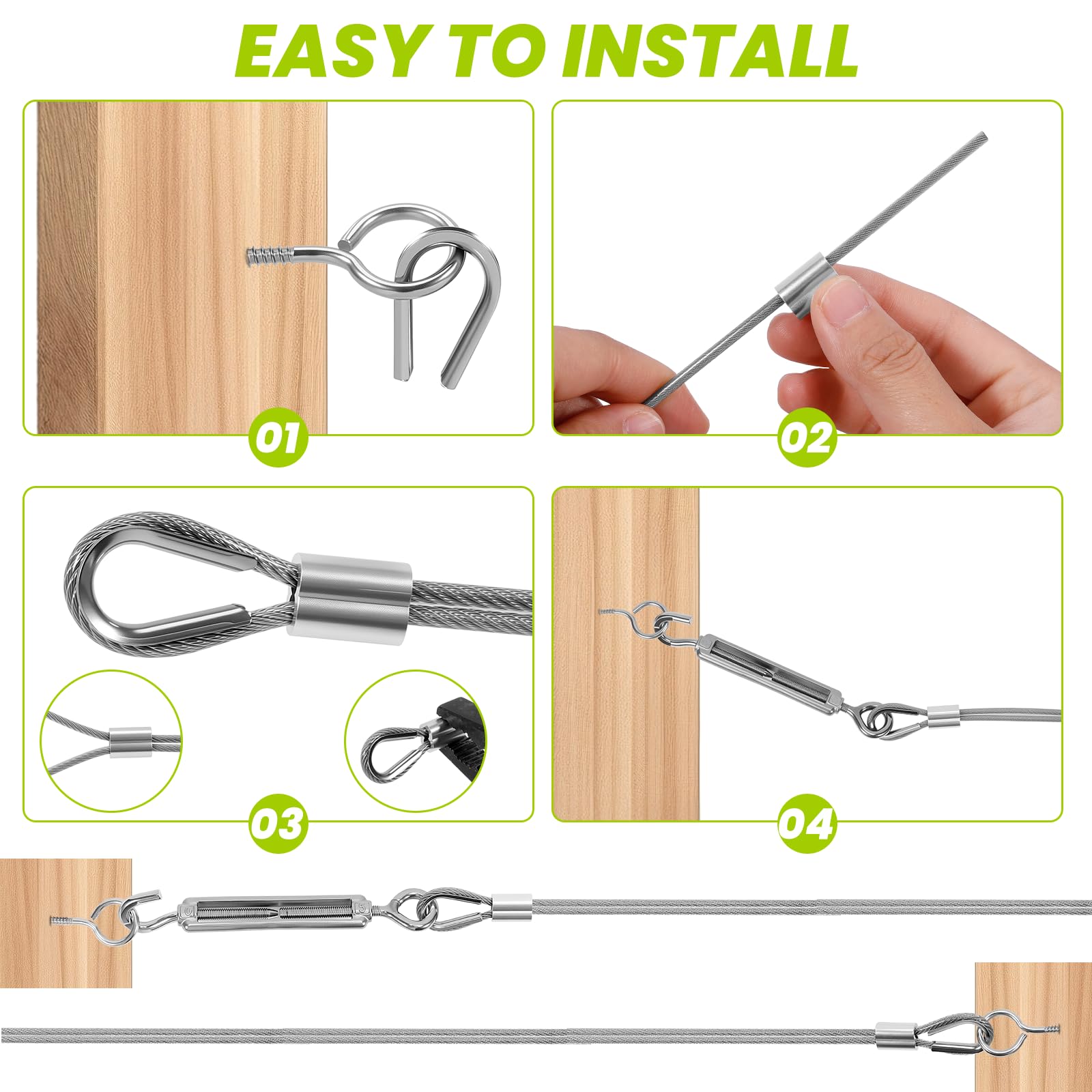Zorplex 30M Cavo in Acciaio Inox Kit, 3mm Fune Acciaio in PVC Rivestito con Tenditore M5, Fune Metallica Resistente per Piante Rampicanti, Stendibiancheria, Illuminazione Esterna e Progetti da Giardi