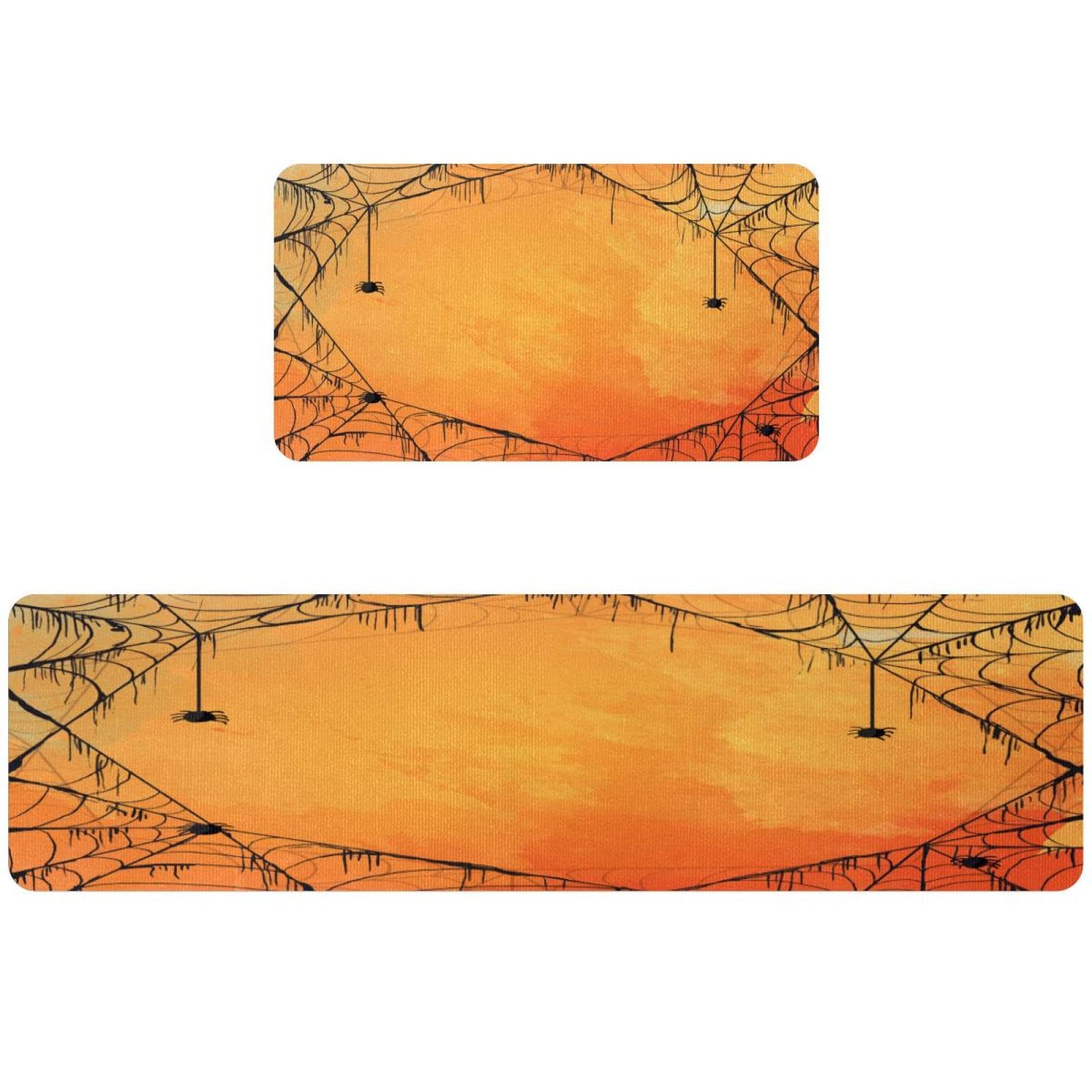 Tapis de cuisine orange motif toile d'araignée lot de 2 absorbants