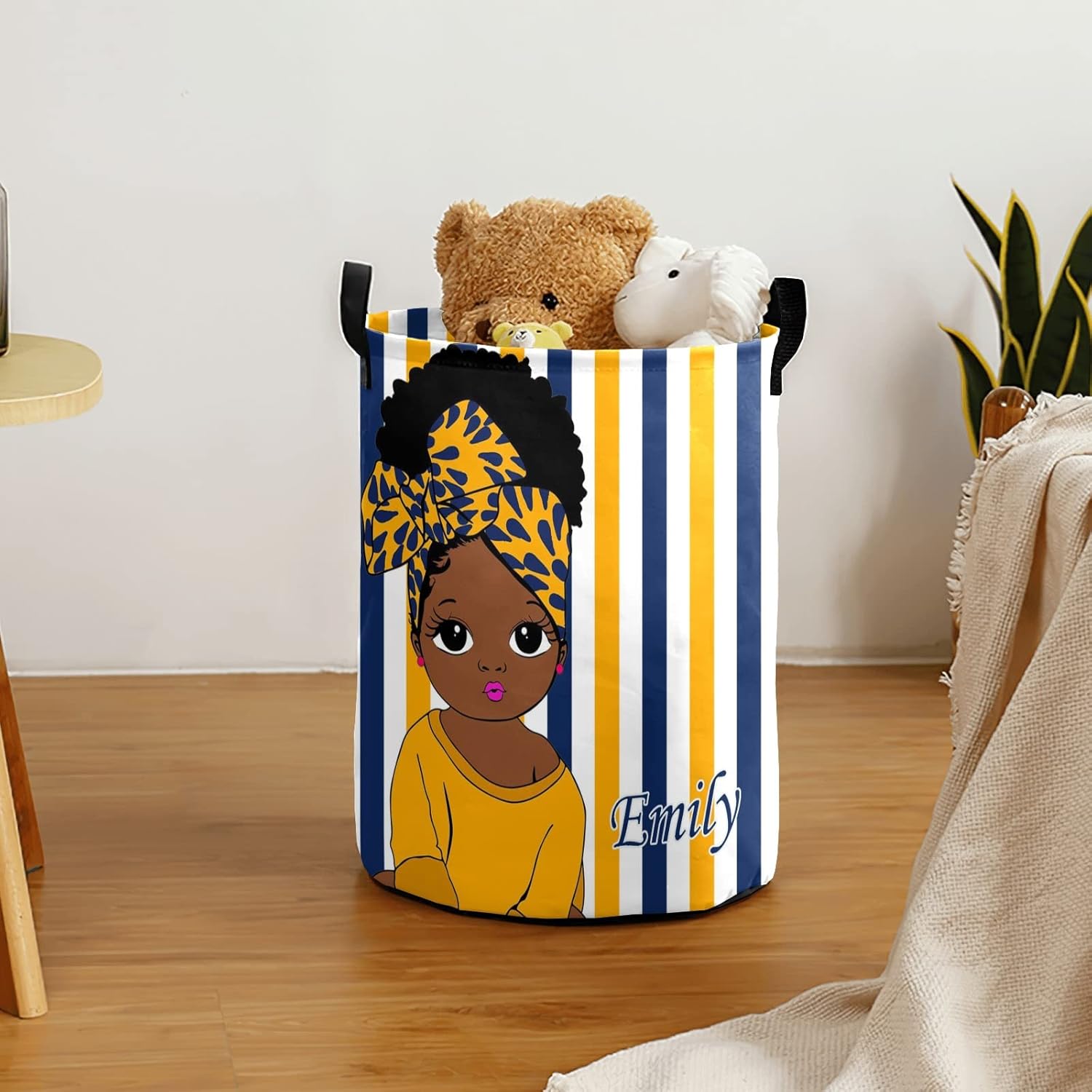 Personalized African Black Girl Laundry Basket, Custom Collapsible Laundry Hamper with Handles, Waterproof Folding Washing Bin for Clothes, for Bathroom Living Room Bedroom