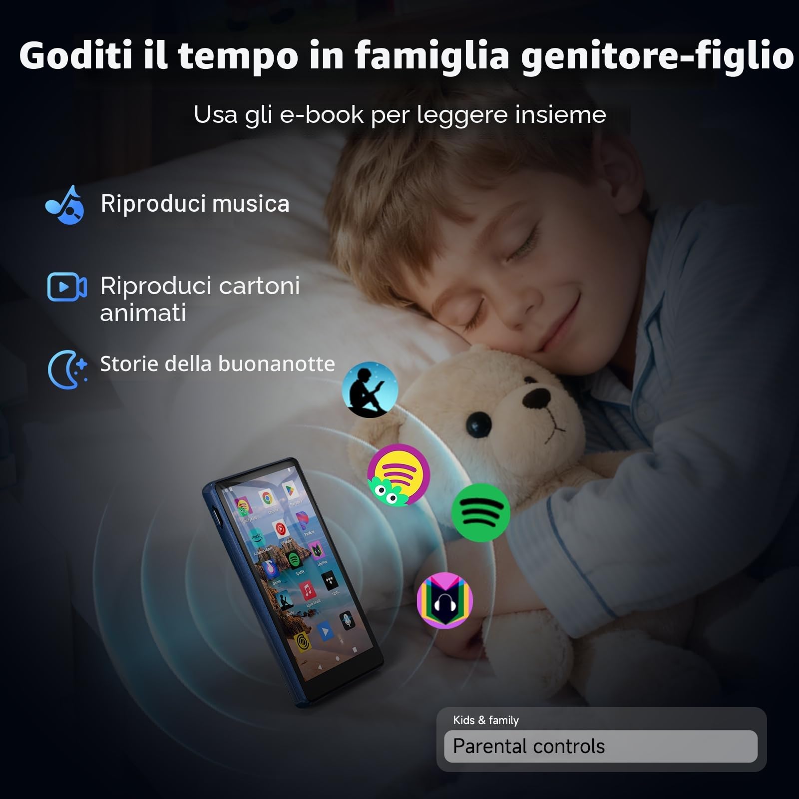 Lettore MP3 163GB Spotify con WiFi Bluetooth, Touchscreen da 4,5 pollici, Lettore MP4 Android 13, Compatibile con Audible, Radio FM, Amazon Music, Deezer, Pandora, Play Store