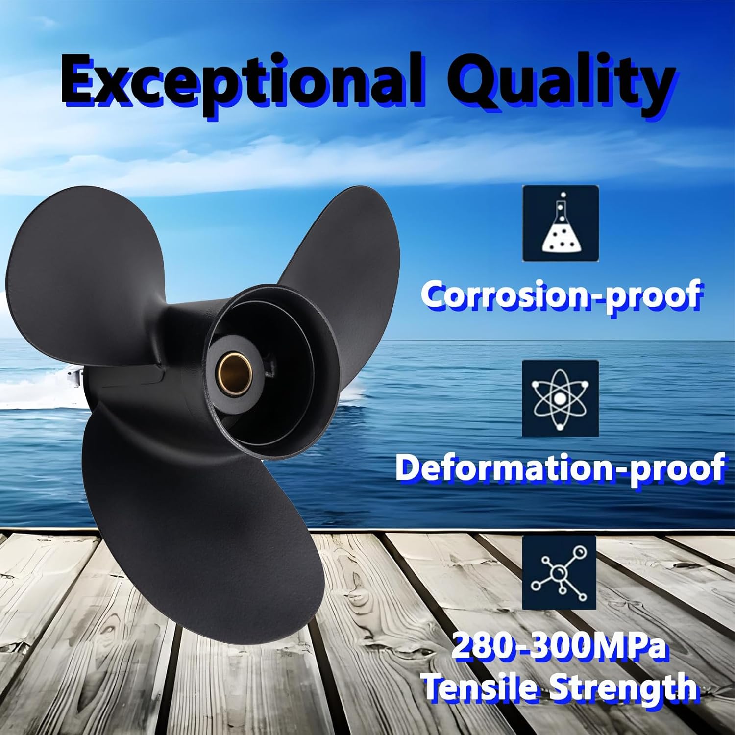 8.9 x 9.5 Aluminum Outboard Boat Propeller for Tohatsu & Mercury Engines 8-9.9HP, 12 Spline Tooth, 3B2B64519-1, Compatible with Tohatsu & Mercury 8HP 9.9HP, RH
