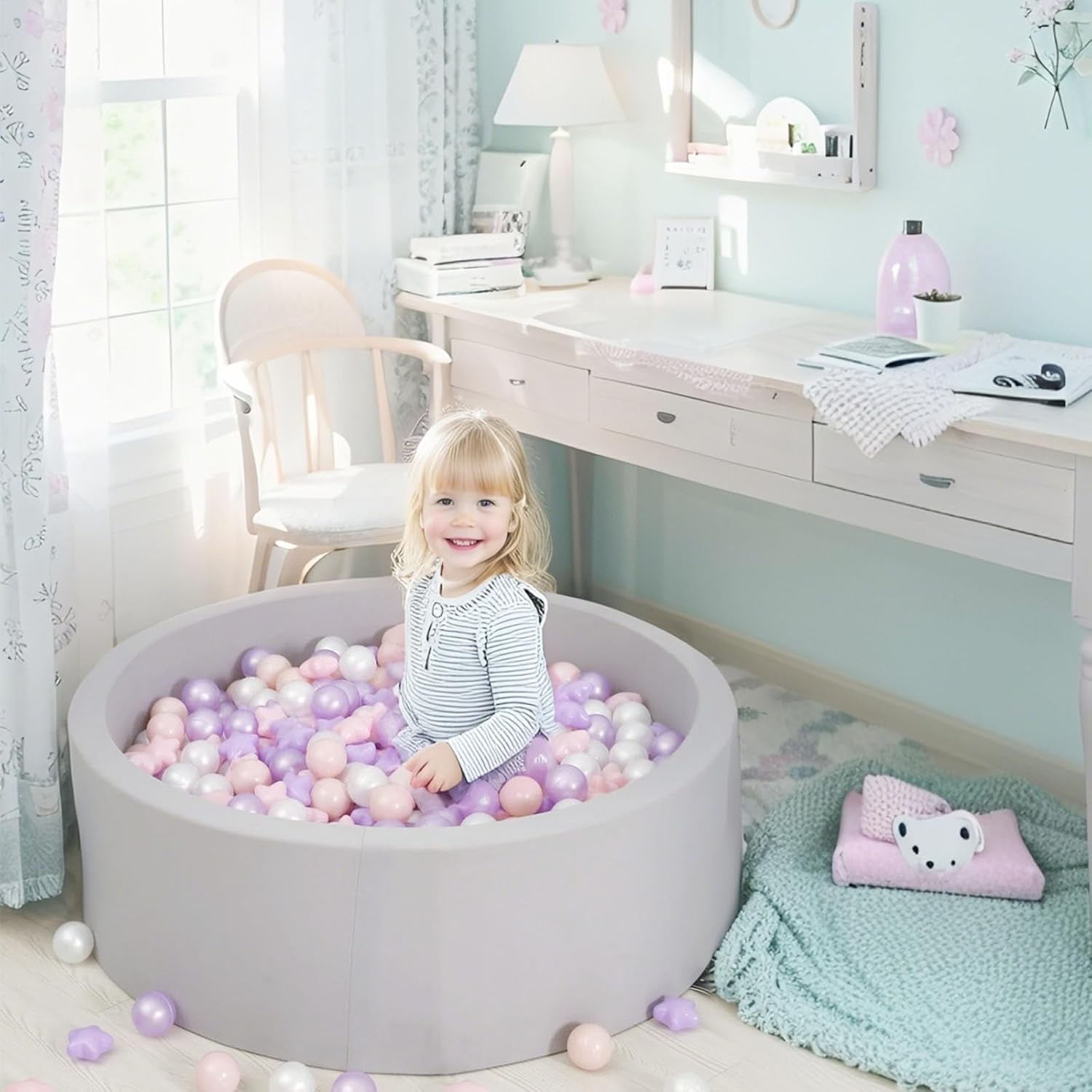 GOGOSO Balls for Ball Pit - Plastic Ball for Toddlers 1-3, Baby Kids Ball Pool Decoration 50 100 200 300 500 1000 (A Purple+Pink+White+Clear, 200 Balls)