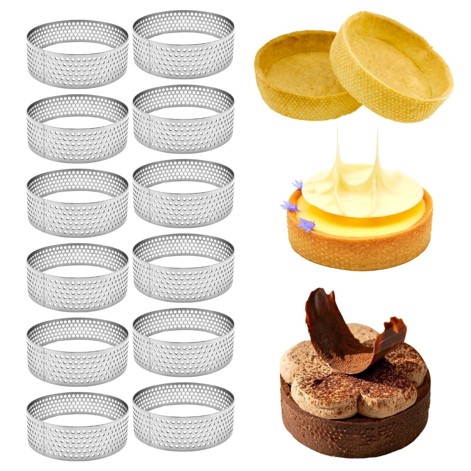 Perforated Tart Ring for Baking Dessert, 6cm, Set of 12