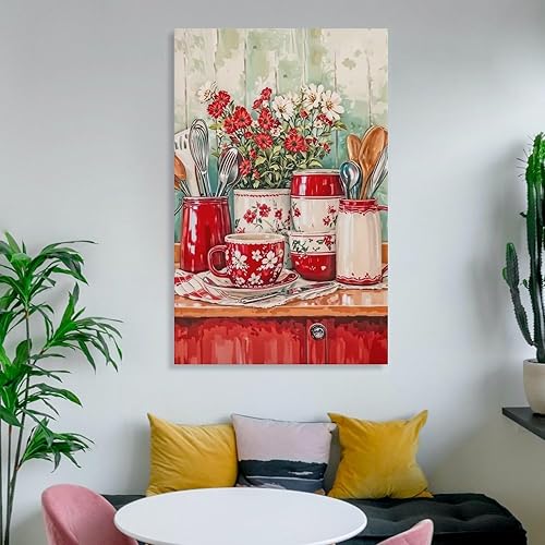 Miniatura 6 de Arte De Pared De Cocina De Campo, Impresiones En Lienzo Enmarcado, Utensilios De Cocina Y Alimentos, Pintura Rústica De Granja, Cocina, Comedor,