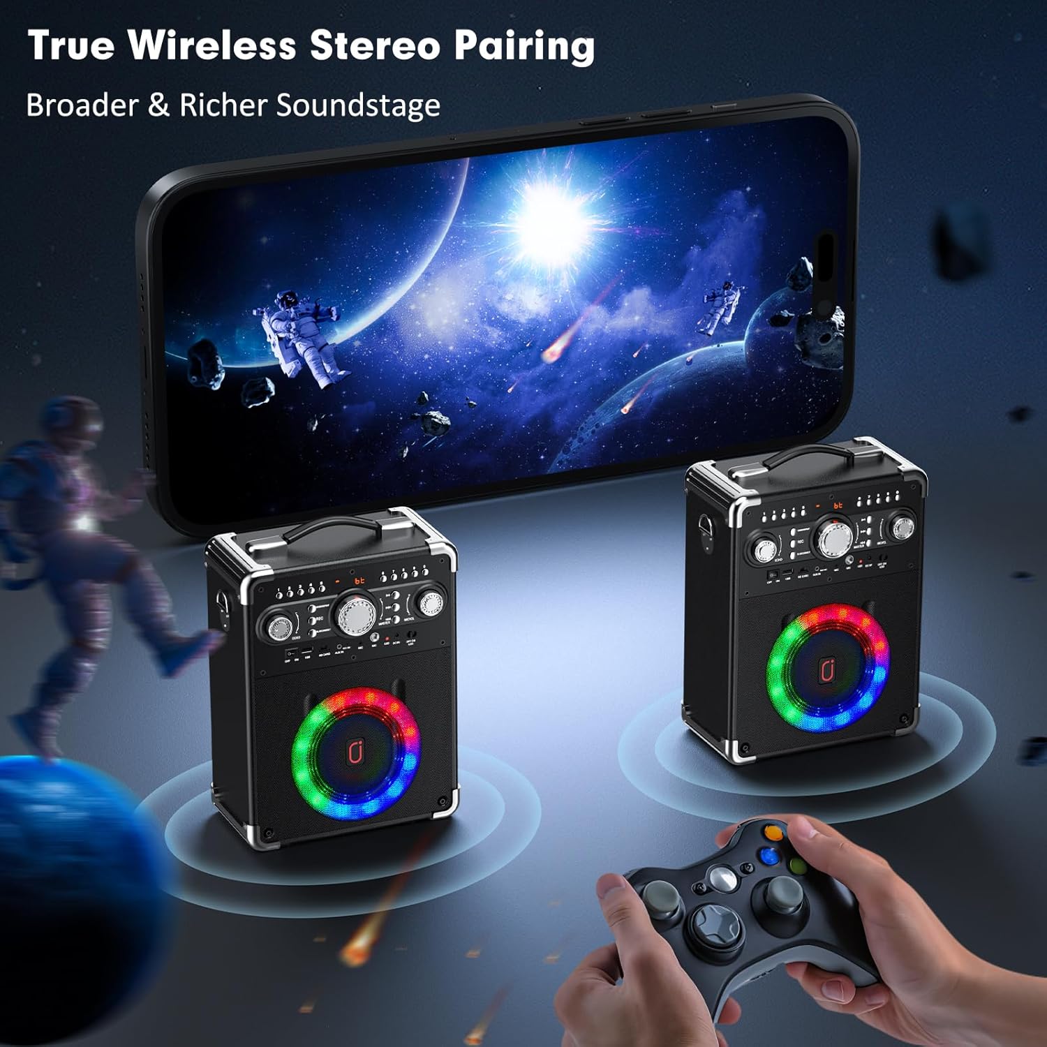Karaoke Machine with 3 Wireless Microphones, Bluetooth Karaoke Speaker with 3 Mics for Adults/Kids, Portable PA System for Home Party with DJ Lights & Remote Contro, Support TWS/USB/TF Card/AUX/REC - Image 4