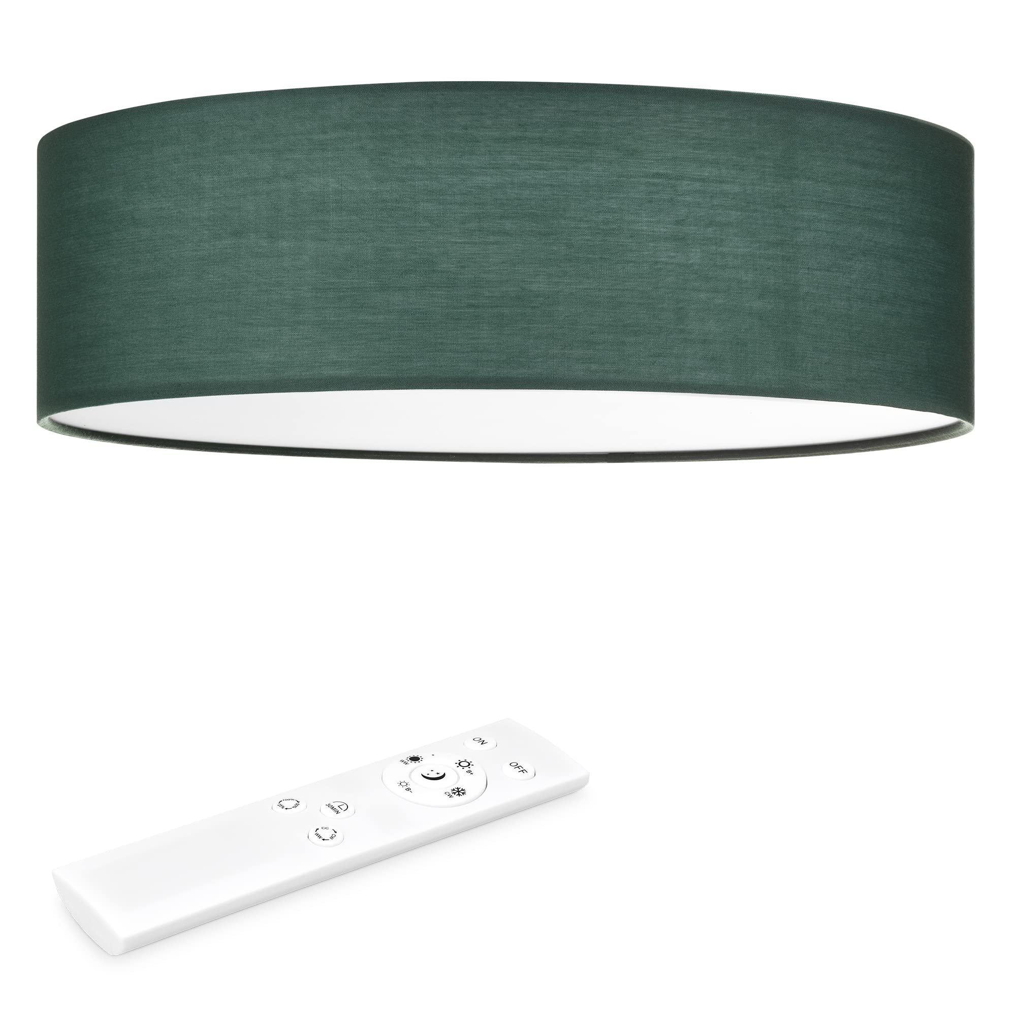 Navaris Lámpara LED de techo moderna 40 cm - Iluminación de interior con pantalla para salón dormitorio - Con mando a distancia y temporizador - Verde