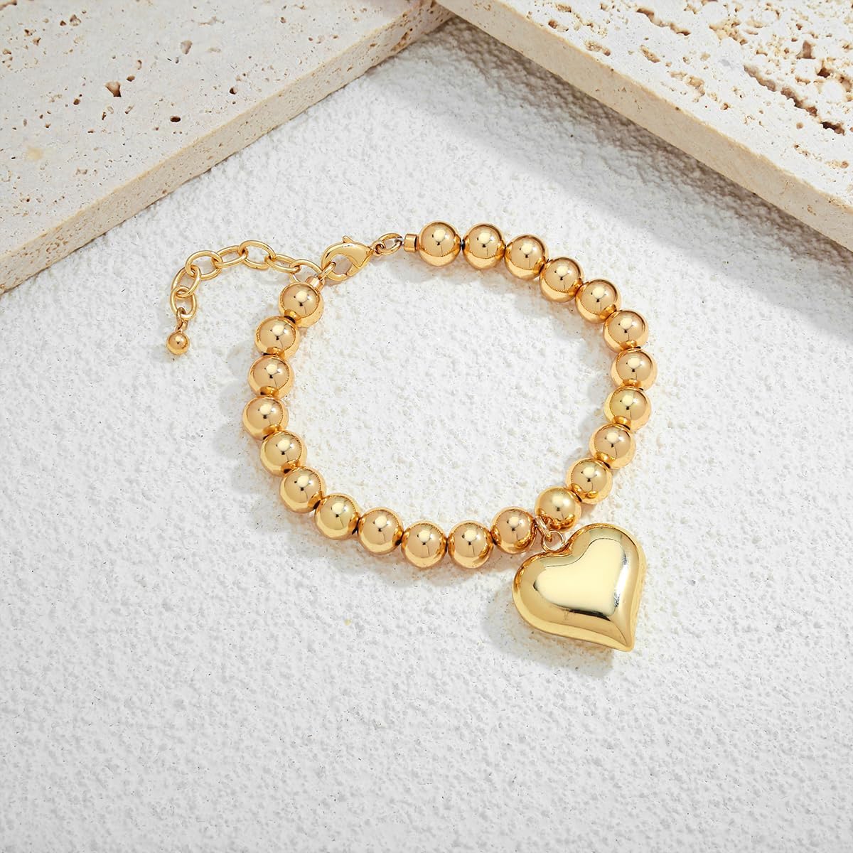 CLASSYZINT Heart Bracelet for Women Puffy Heart Charm Bracelet Link Chain Bracelet Adjustable Link Bracelets - Image 4