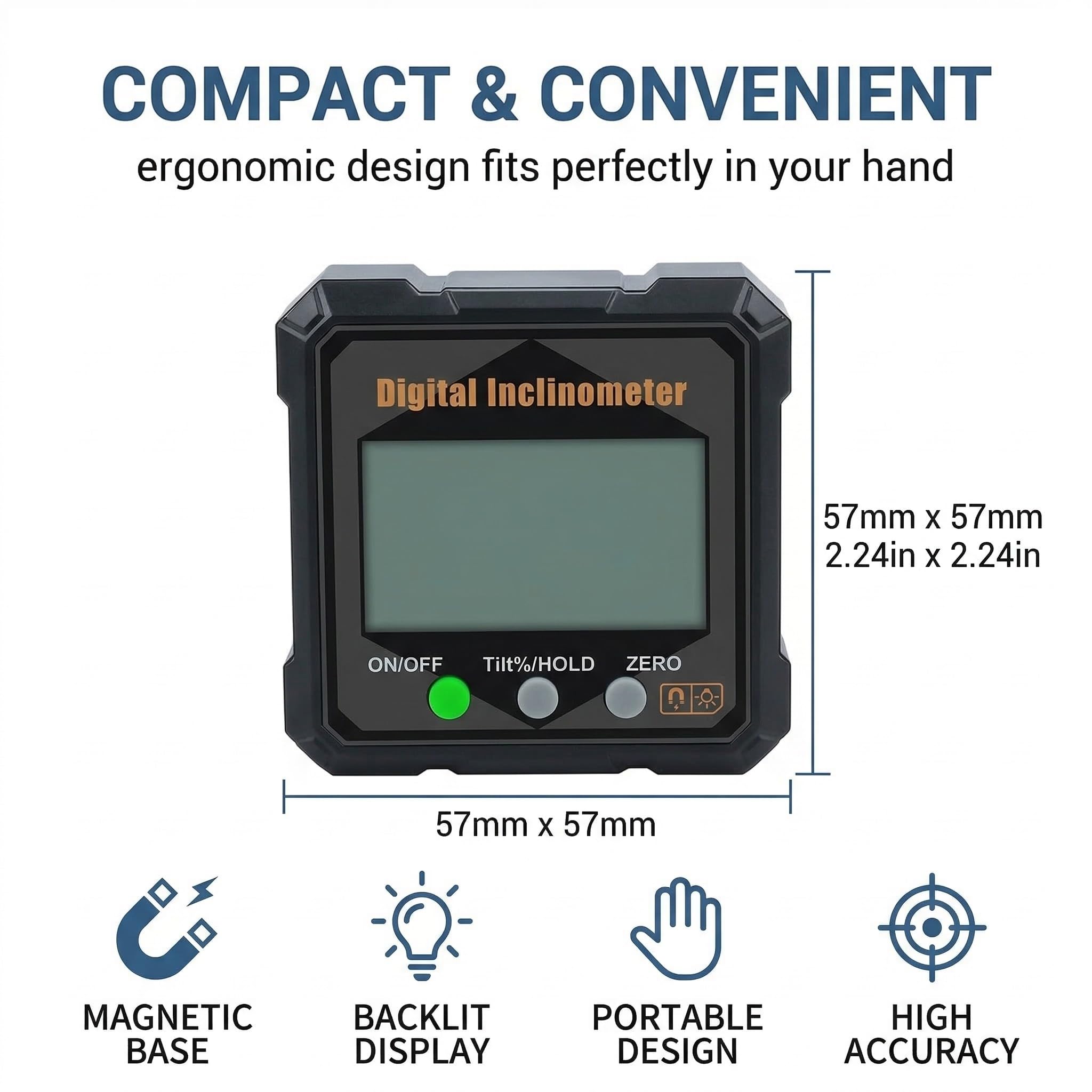 Goniometro Digitale Magnetico, Livella Digitale a Cubo con Magneti su 4 Lati, Inclinometro Ricaricabile USB con Display LED Retroilluminato, Misuratore di Angoli per Sega da Tavolo e Fai da Te