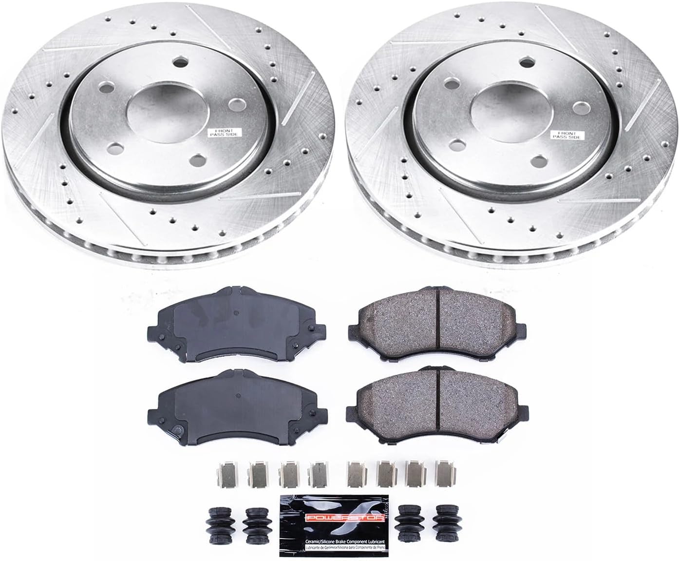 PowerStop Front Brake Kit For Chrysler Town & Country 2008-16 |Dodge Grand Caravan 2008-16 |Journey 2009-13 - Drilled and Slotted Disc Rotors with Ceramic Brake Pads Replacement, K3118