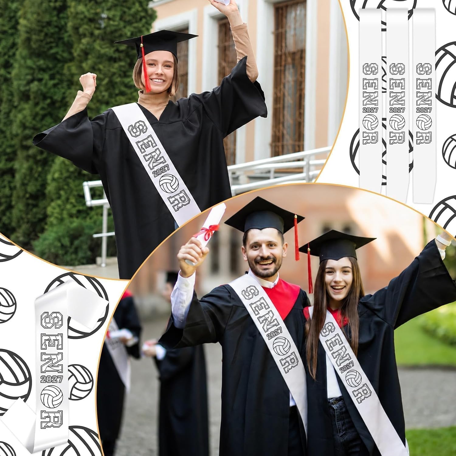 10PCS White Senior 2027 Satin Sashes Volleyball Class of 2027 Sash