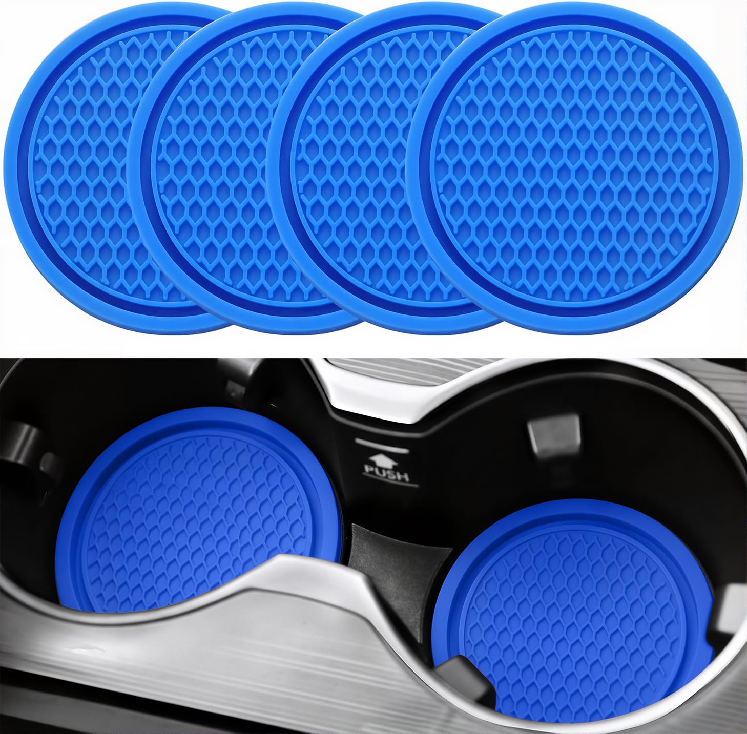 SINGARO Car Cup Coaster, 4PCS Universal Non-Slip Cup Holders Embedded in Ornaments Coaster, Car Interior Accessories, Blue