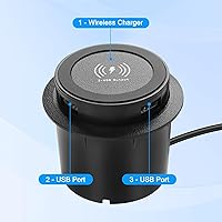 Vista 5 de XMSJSIY Desktop Embedded Wireless Charger 3-in-1 Multifunctional Pop-Up 10W Fast Charging Wireless Charger USB Desktop Charger Dual USB Charging for